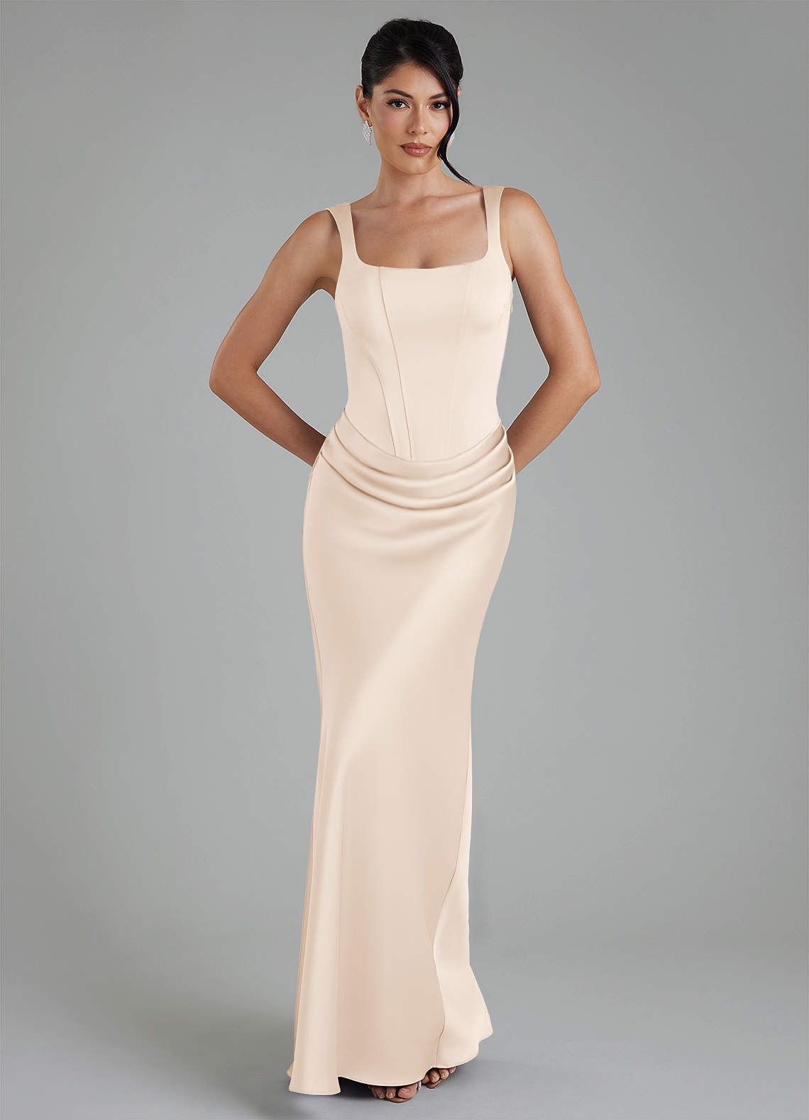 Etta Mermaid Square-Neck Stretch Satin Bridesmaid Dress in White Alabaster