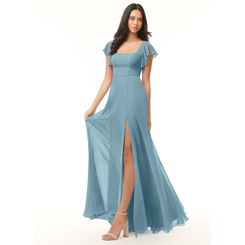 Bondi A-Line Square-Neck Chiffon Bridesmaid Dress in Moody Blue - view 4