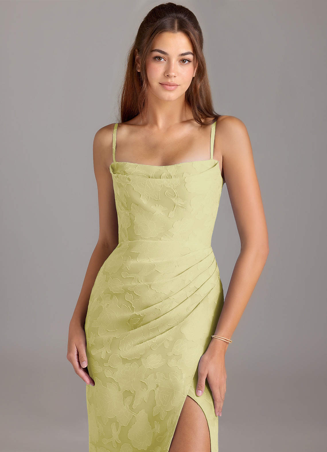 Leonis Sheath Strapless Floral Burnout Bridesmaid Dress in Lemon Sorbet