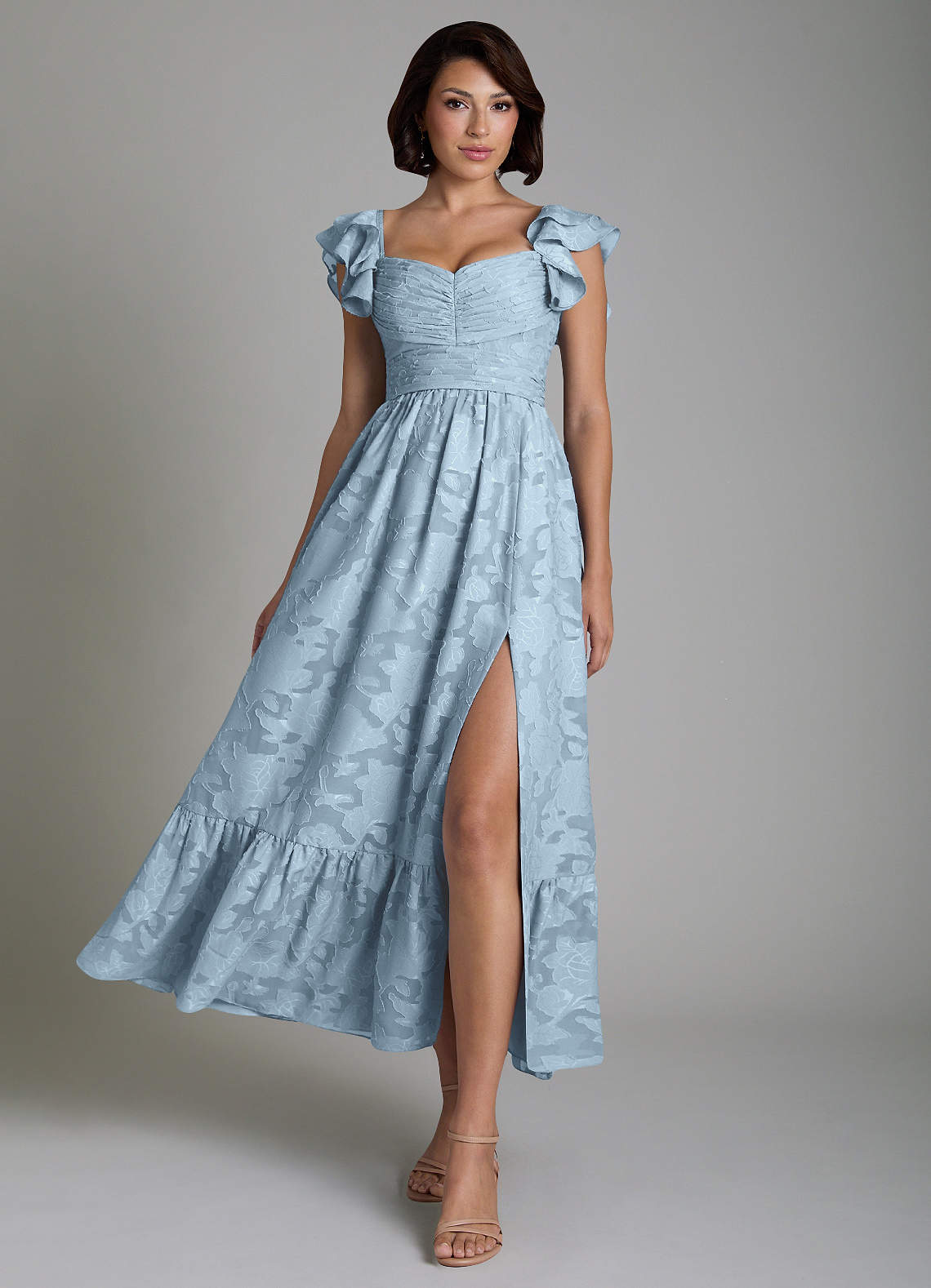 Anaya A-Line V-Neck Floral Burnout Bridesmaid Dress in Sky Blue
