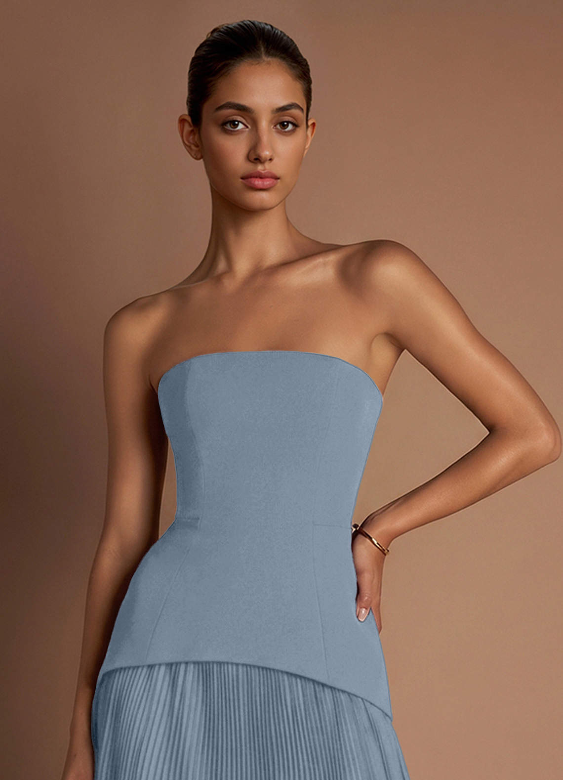 Marnie A-Line Corset Crepe Chiffon Evening Dress in Powder Blue