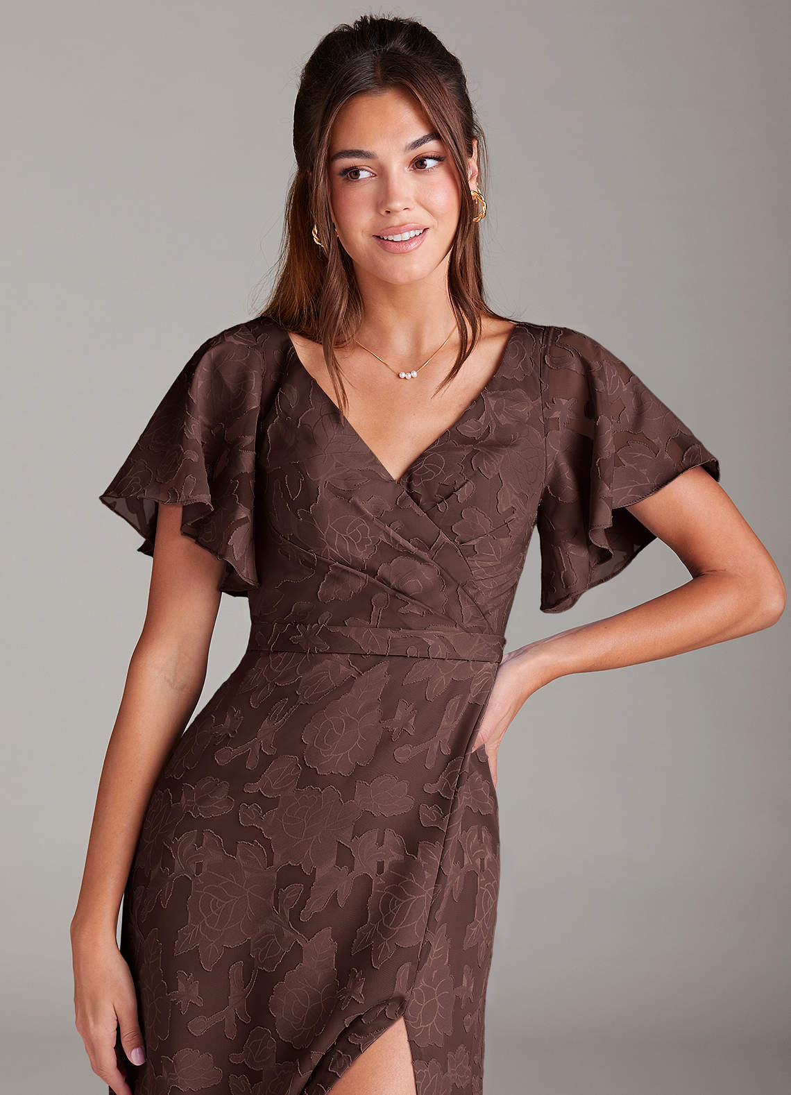 Ambrosia A-Line V-Neck Floral Burnout Bridesmaid Dress