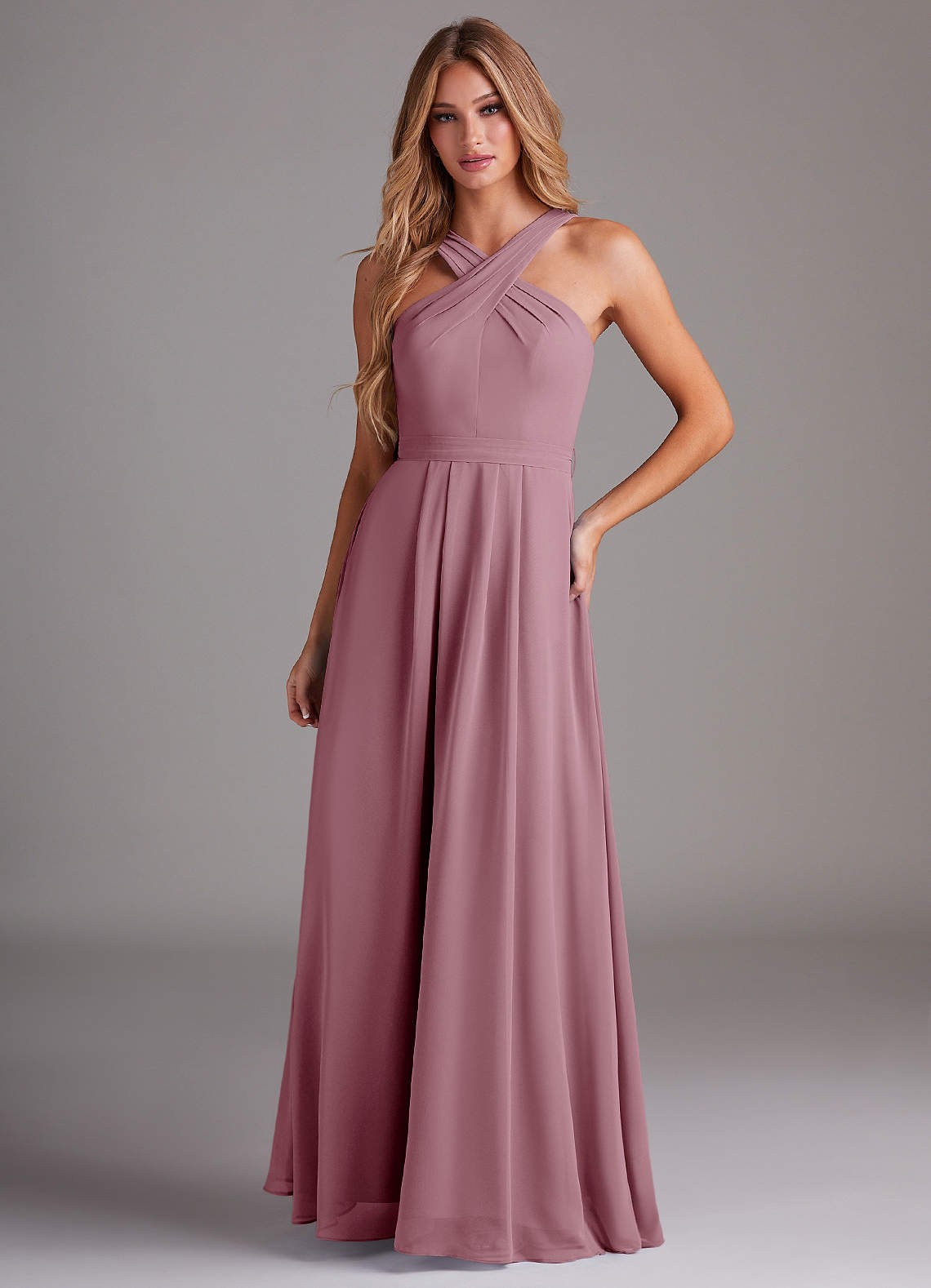 Dixie A-Line Halter Chiffon Bridesmaid Dress in Vintage Mauve