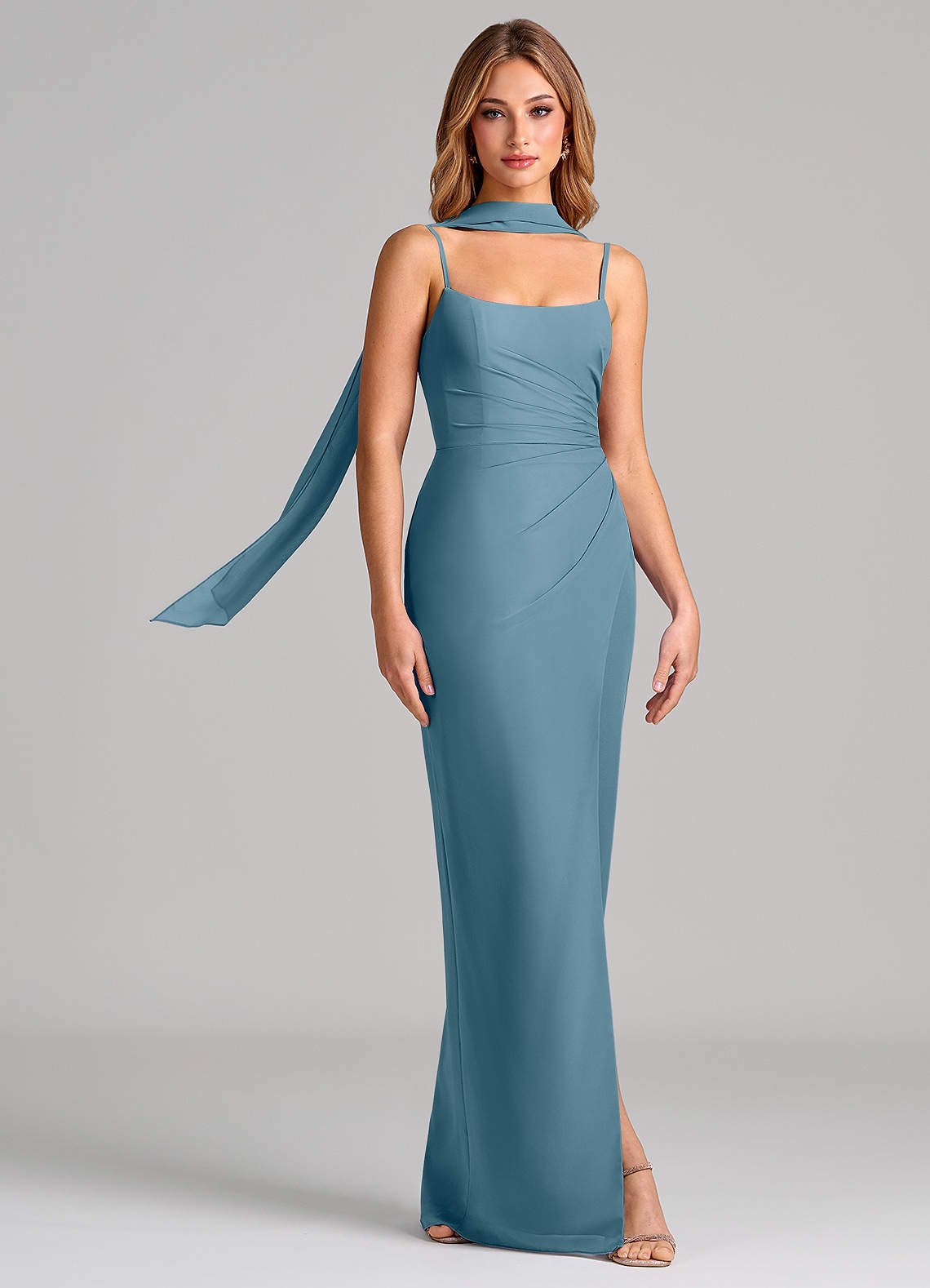 Calandra Sheath Scoop-Neck Chiffon Bridesmaid Dress in Bermuda