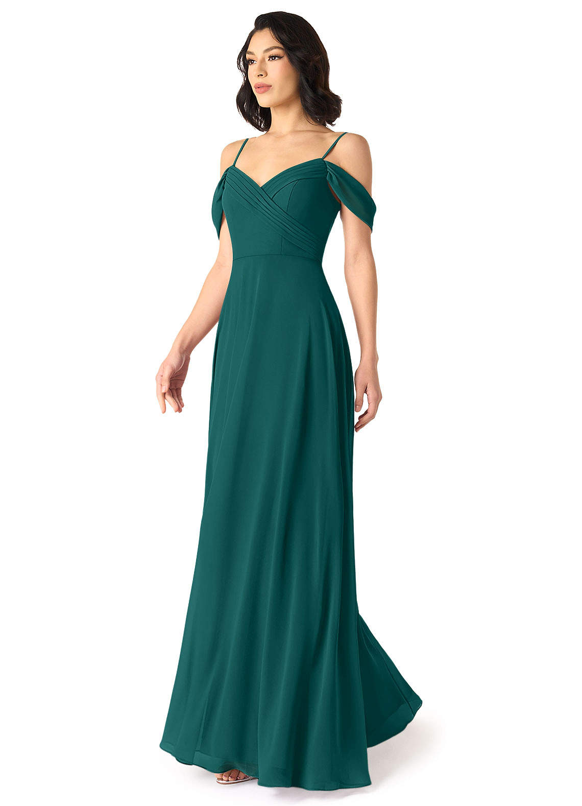 Tancie A-Line Off-the-Shoulder Chiffon Bridesmaid Dress in Peacock