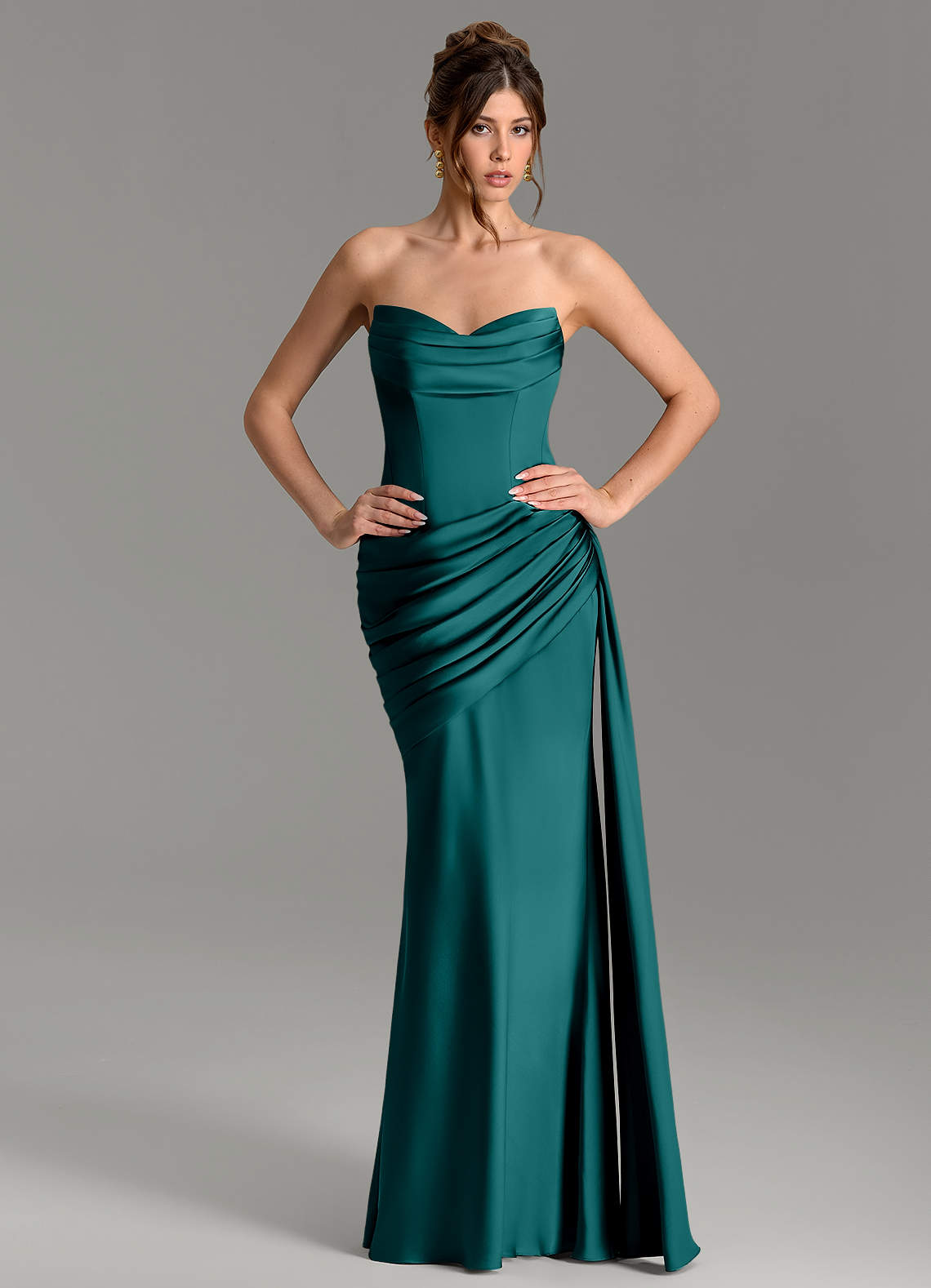 Zorah Mermaid Sweetheart Stretch Satin Bridesmaid Dress in Peacock