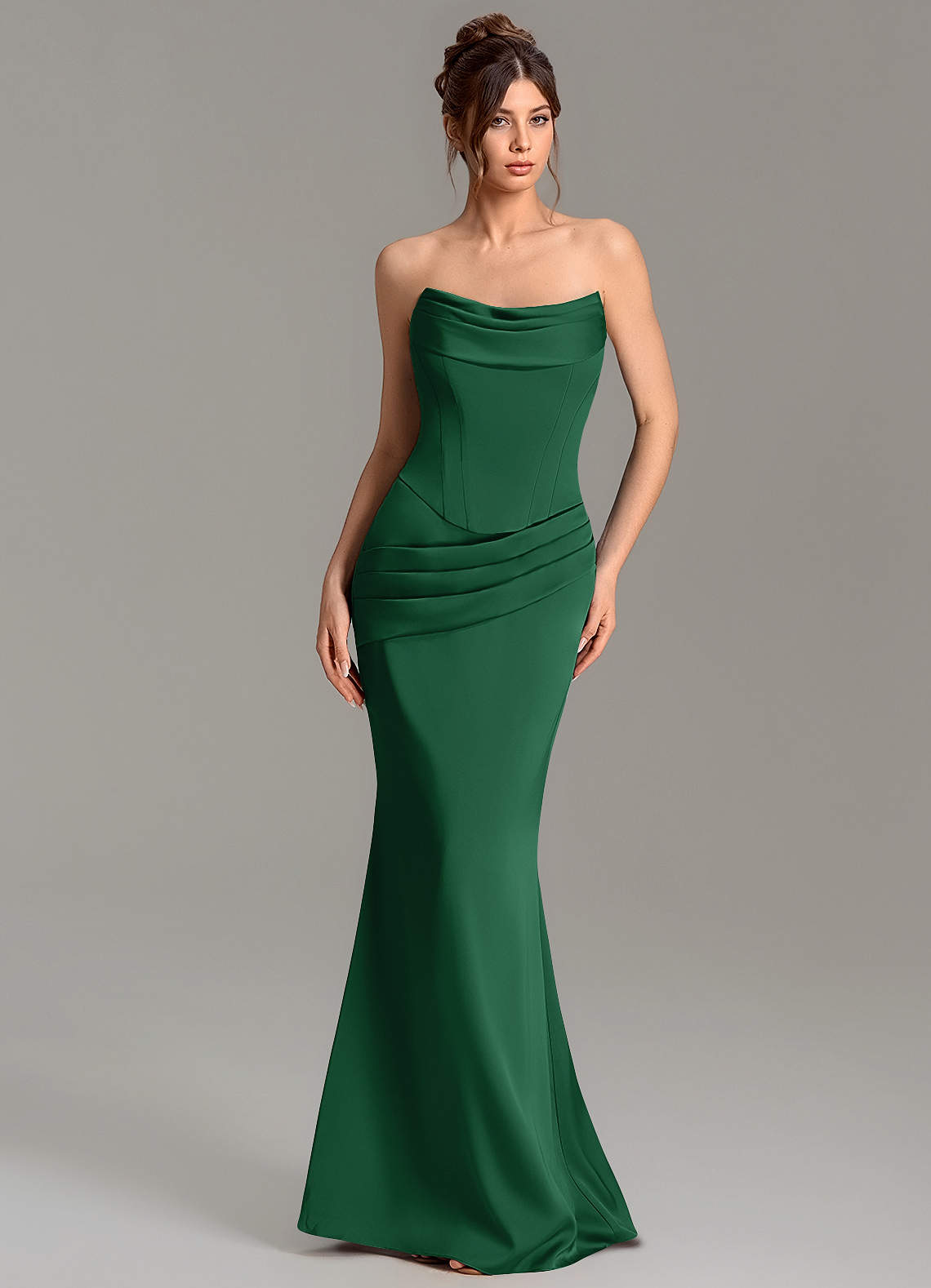 Adrienne Mermaid Cowl-Neck Stretch Satin Bridesmaid Dress in Dark Green