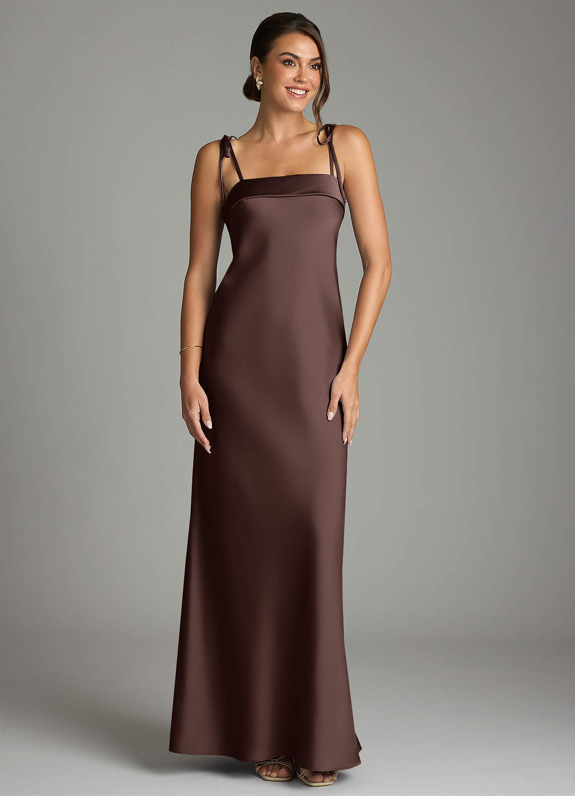 Ellia Sheath Straight-Neck Stretch Satin Bridesmaid Dress in Ganache