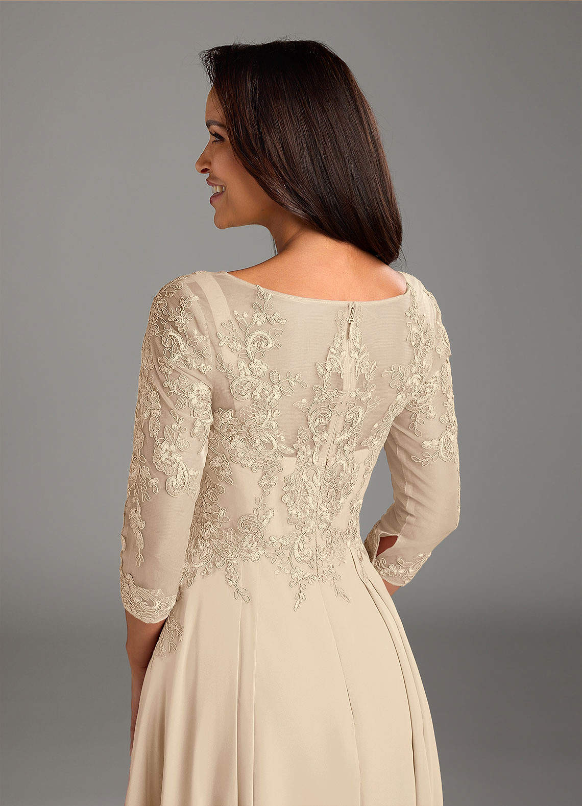Marge A-Line Scoop-Neck Chiffon and Lace Mother of the Bride Dress in taupe