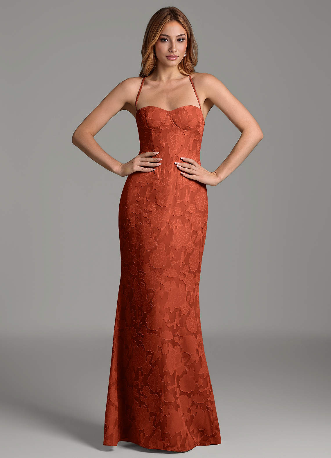 Dara Mermaid Sweetheart Floral Burnout Bridesmaid Dress in Auburn