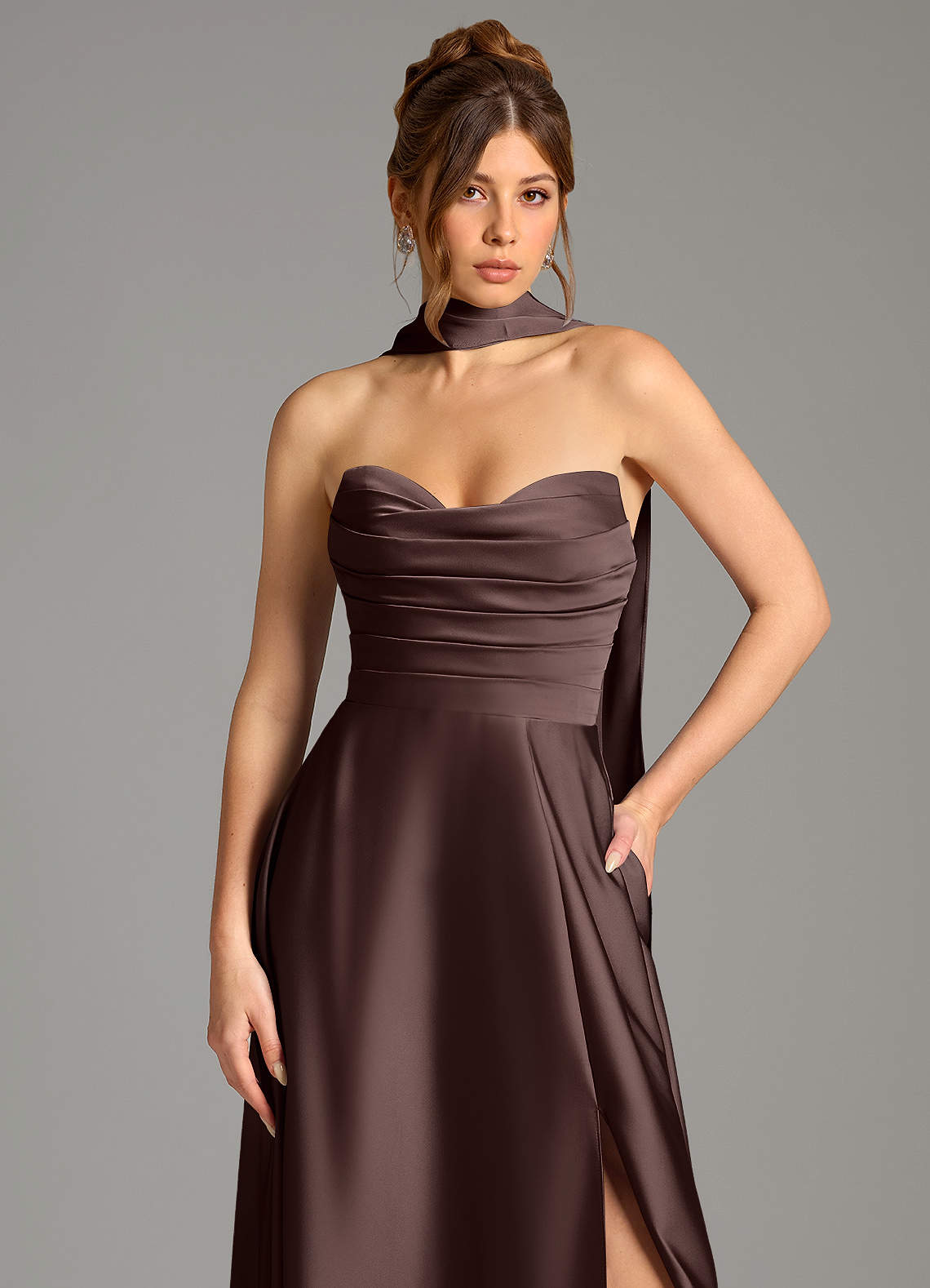 Ayla A-Line Sweetheart Stretch Satin Bridesmaid Dress in Ganache