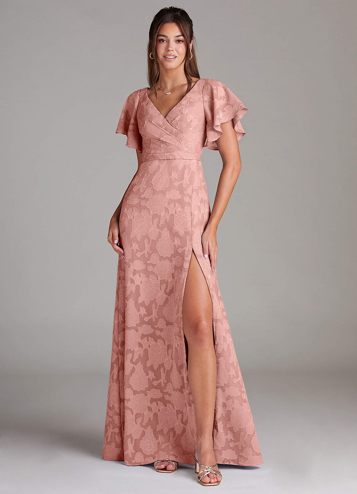 Ambrosia A-Line V-Neck Floral Burnout Bridesmaid Dress in Rosette