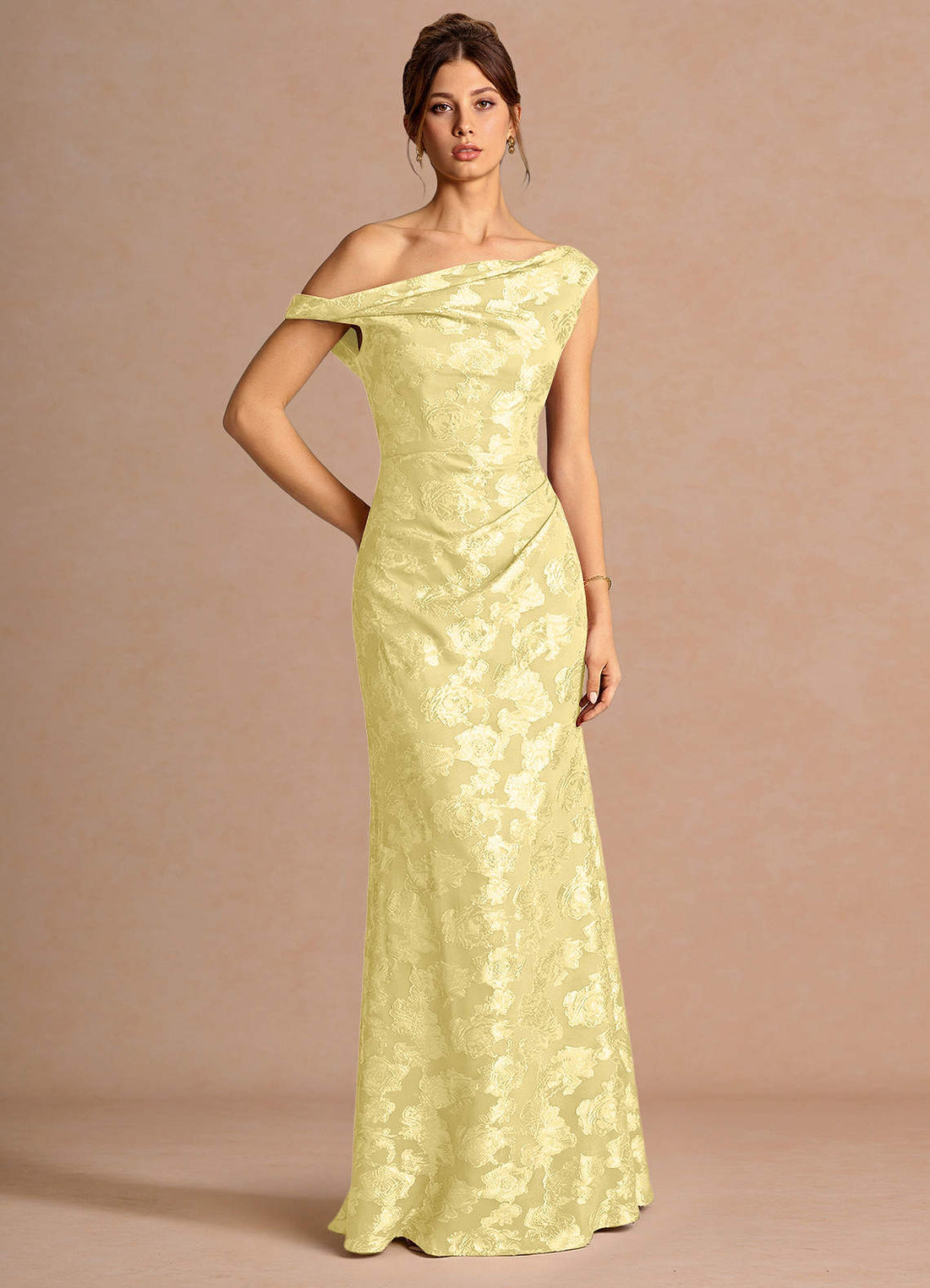 Kismet Mermaid One-Shoulder Fil Coupé Wedding Guest Dress in Lemon Sorbet
