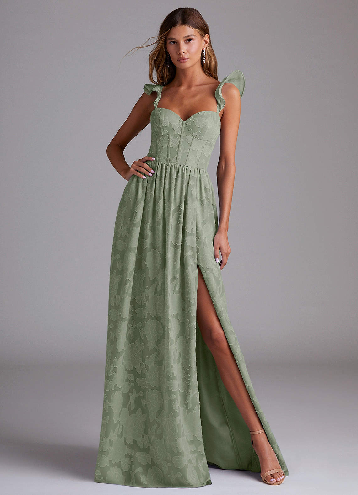Denisse A-Line Sweetheart Floral Burnout Wedding Guest Dress in Olive