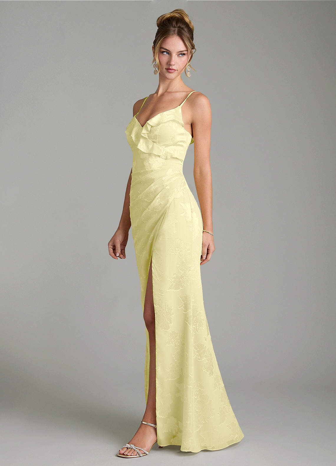 Larsa Mermaid V-Neck Jacquard Bridesmaid Dress in Lemon Sorbet