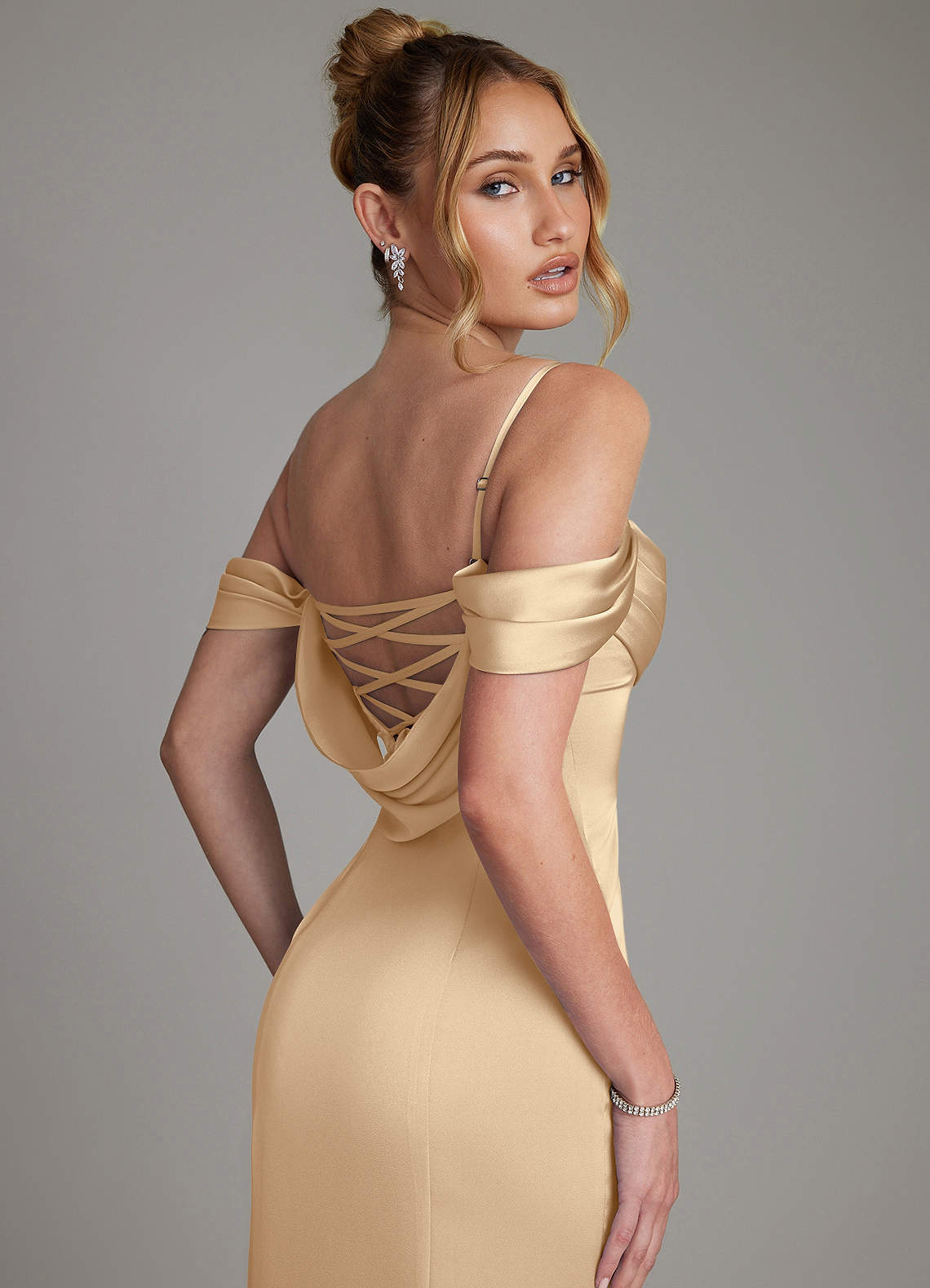 Nira Mermaid Sweetheart Stretch Satin Bridesmaid Dress in Champagne