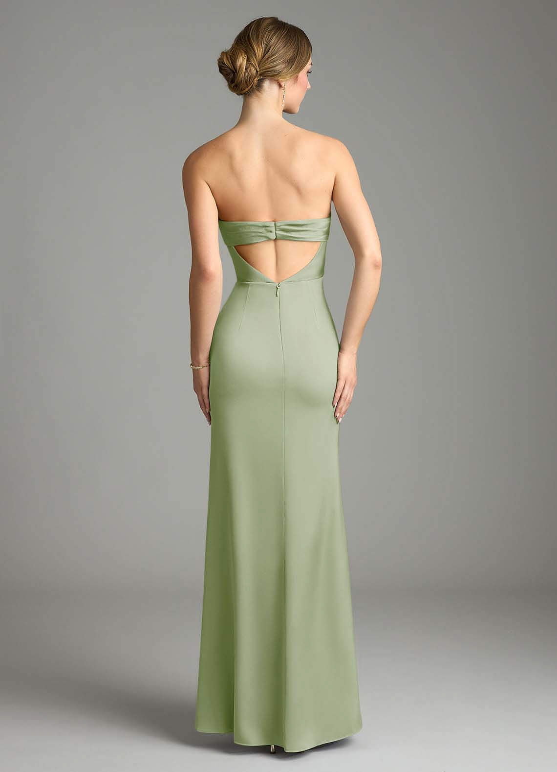 Leonis Mermaid Cowl-Neck Stretch Satin Bridesmaid Dress in Dusty Sage