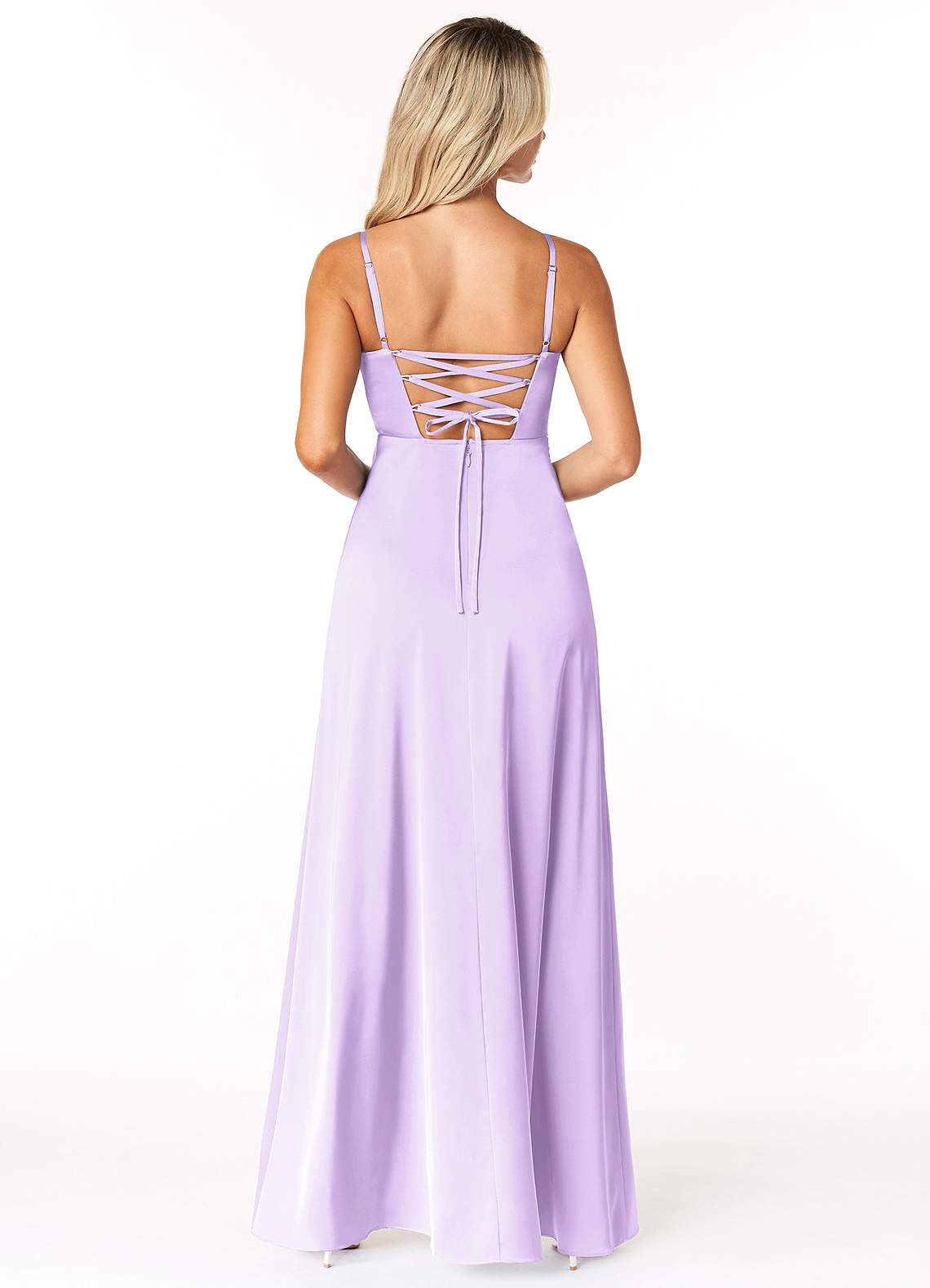 Marchella A-Line V-Neck Stretch Satin Bridesmaid Dress in Lilac