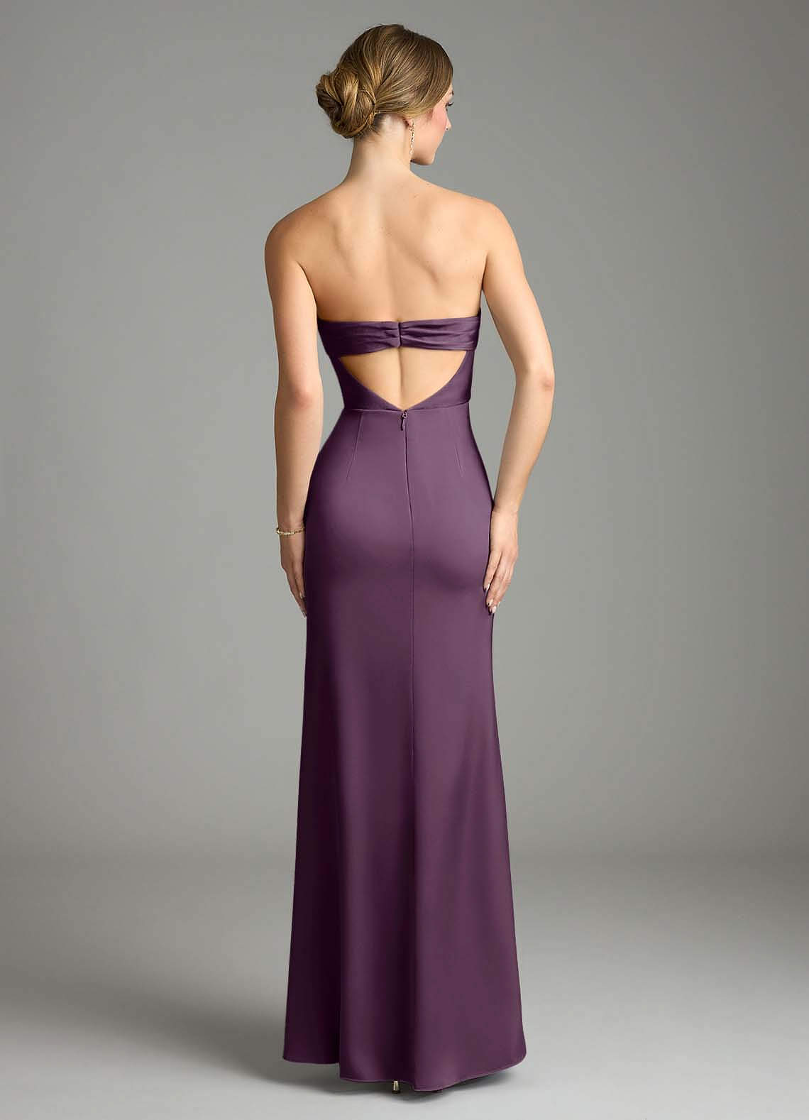 Leonis Mermaid Cowl-Neck Stretch Satin Bridesmaid Dress in Plum