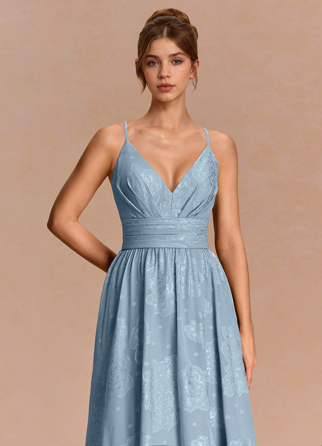 Anaëlle A-Line V-Neck Chiffon Burnout Evening Dress in Powder Blue