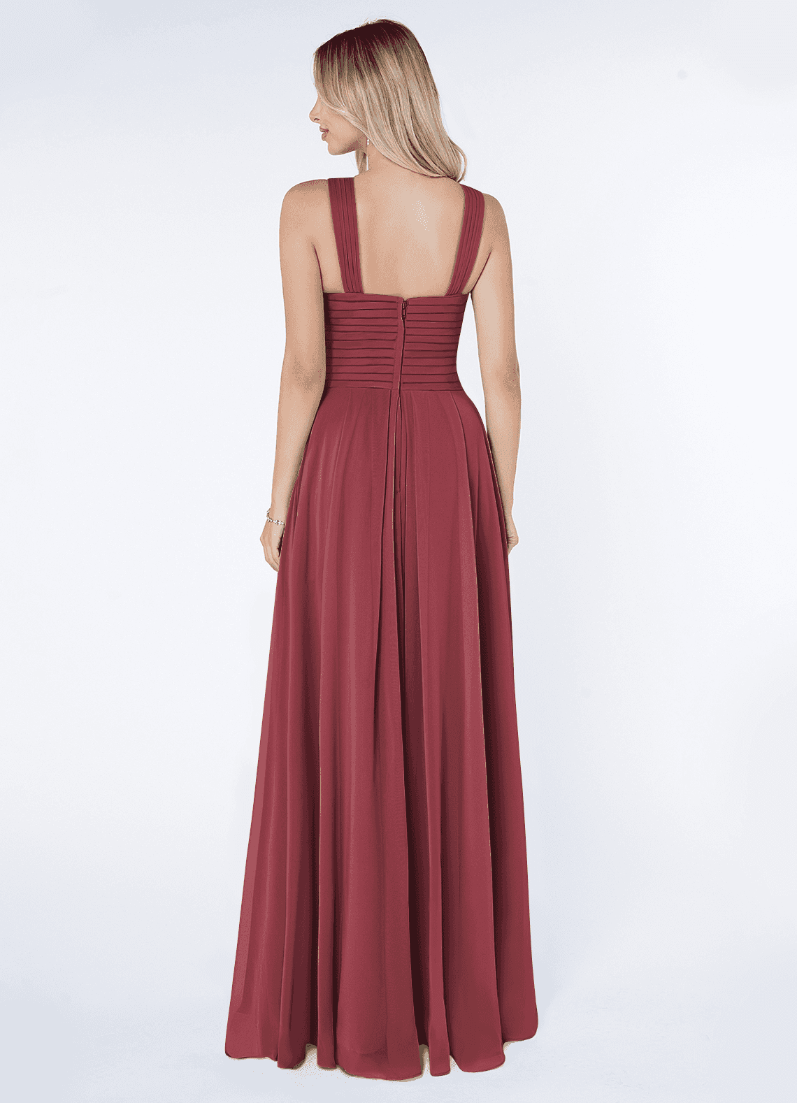 Kaleigh A-Line Halter Chiffon Bridesmaid Dress in Merlot