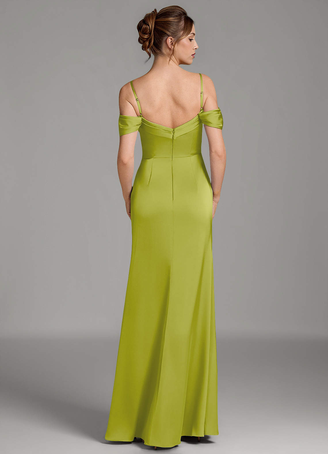 Wyatt Mermaid Off-the-Shoulder Stretch Satin Bridesmaid Dress in Lemongrass