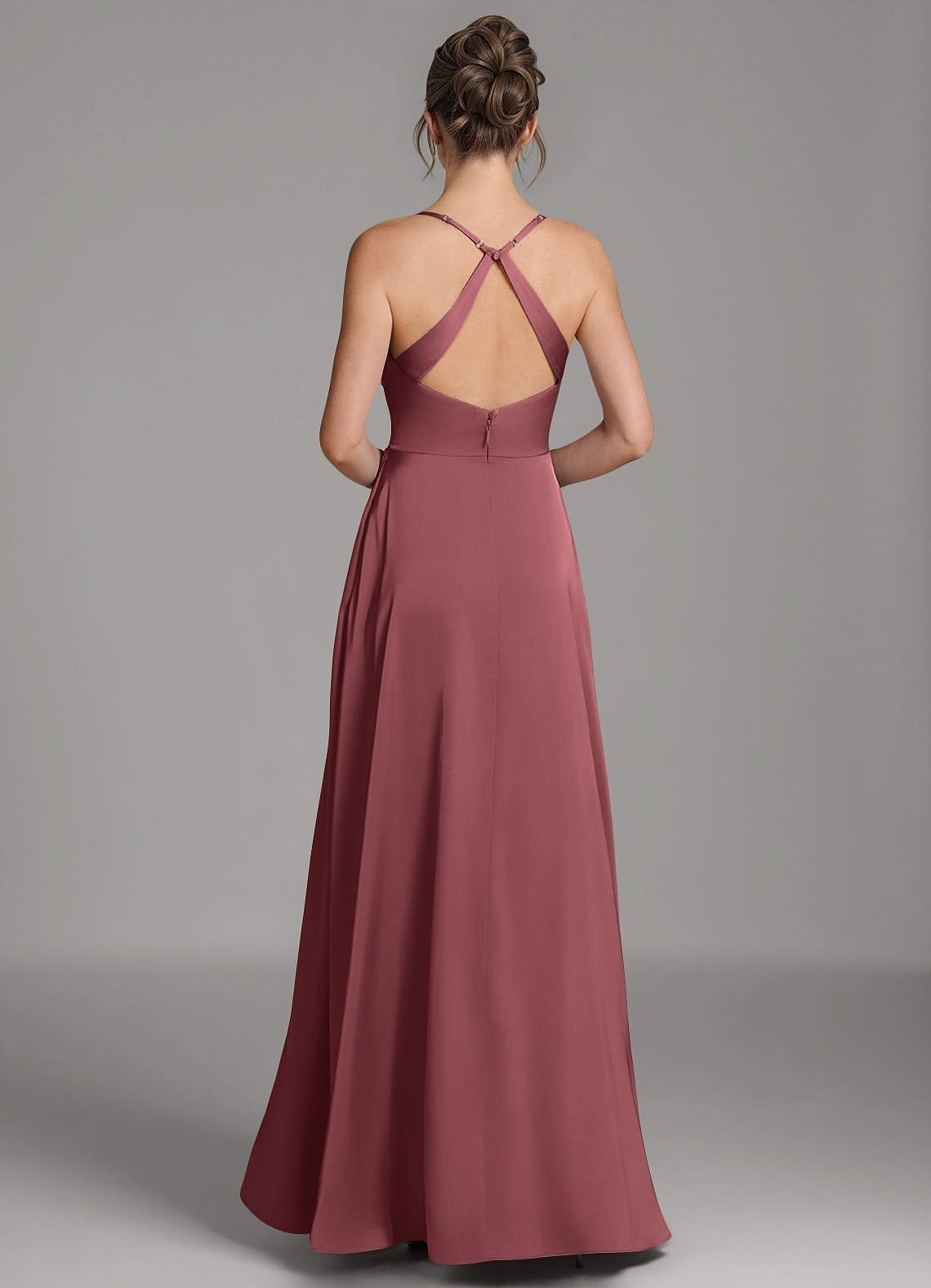 Frankie A-Line Scoop-Neck Stretch Satin Bridesmaid Dress in Merlot