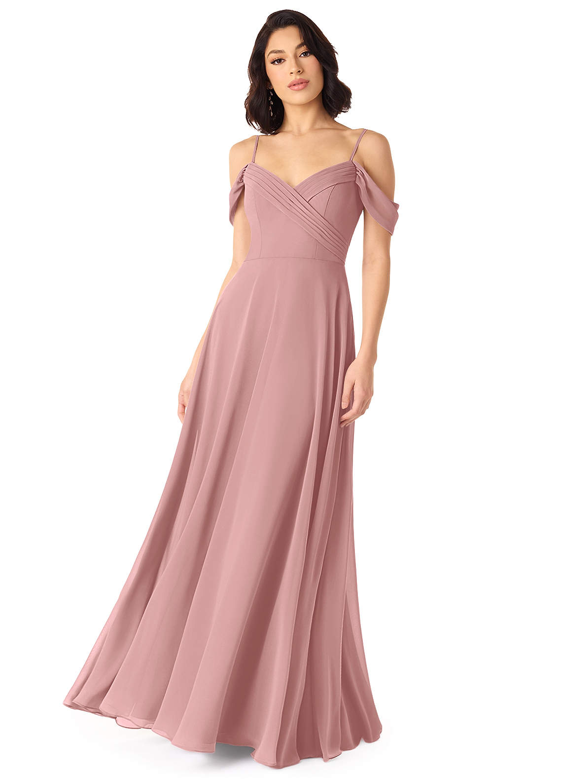 Tancie A-Line Off-the-Shoulder Chiffon Bridesmaid Dress in dusty rose