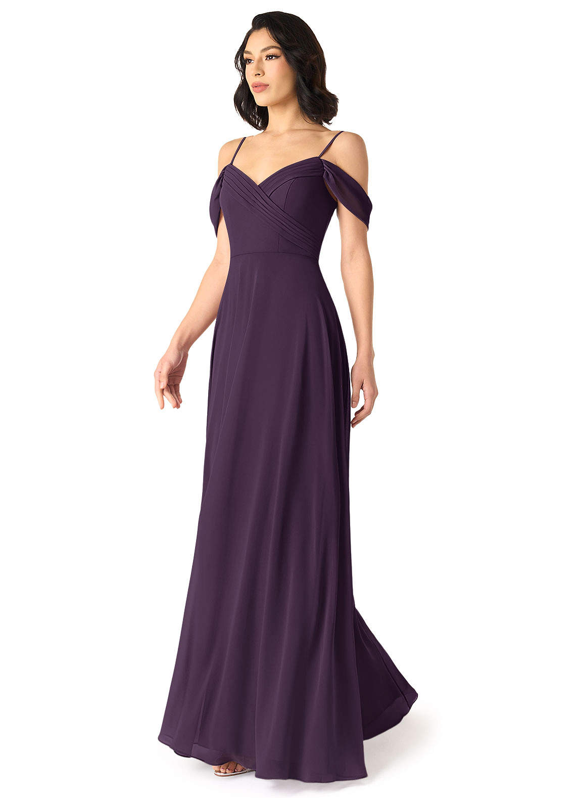 Tancie A-Line Off-the-Shoulder Chiffon Bridesmaid Dress in Plum