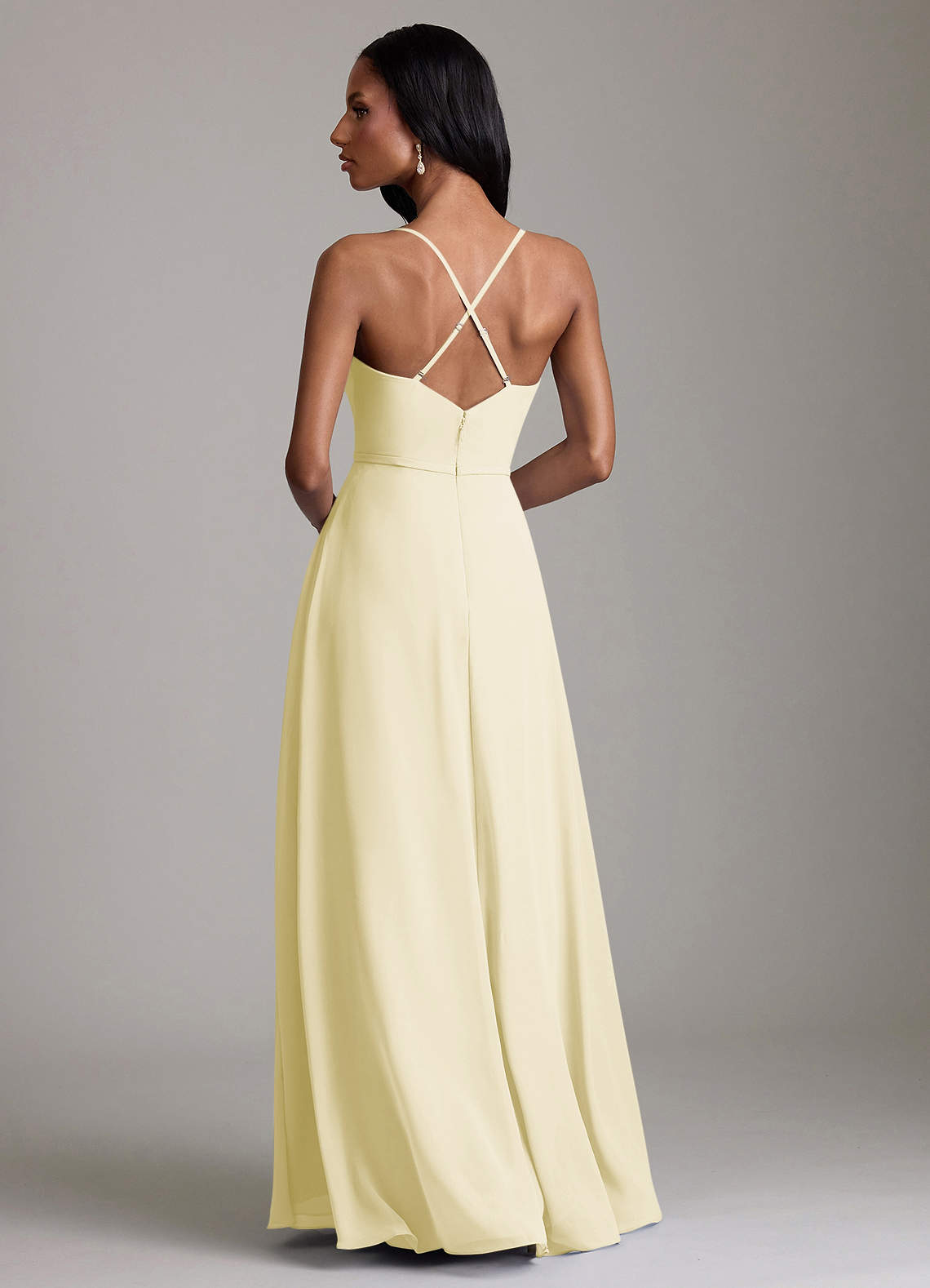 Naeem A-Line V-Neck Chiffon Bridesmaid Dress in Lemon Sorbet
