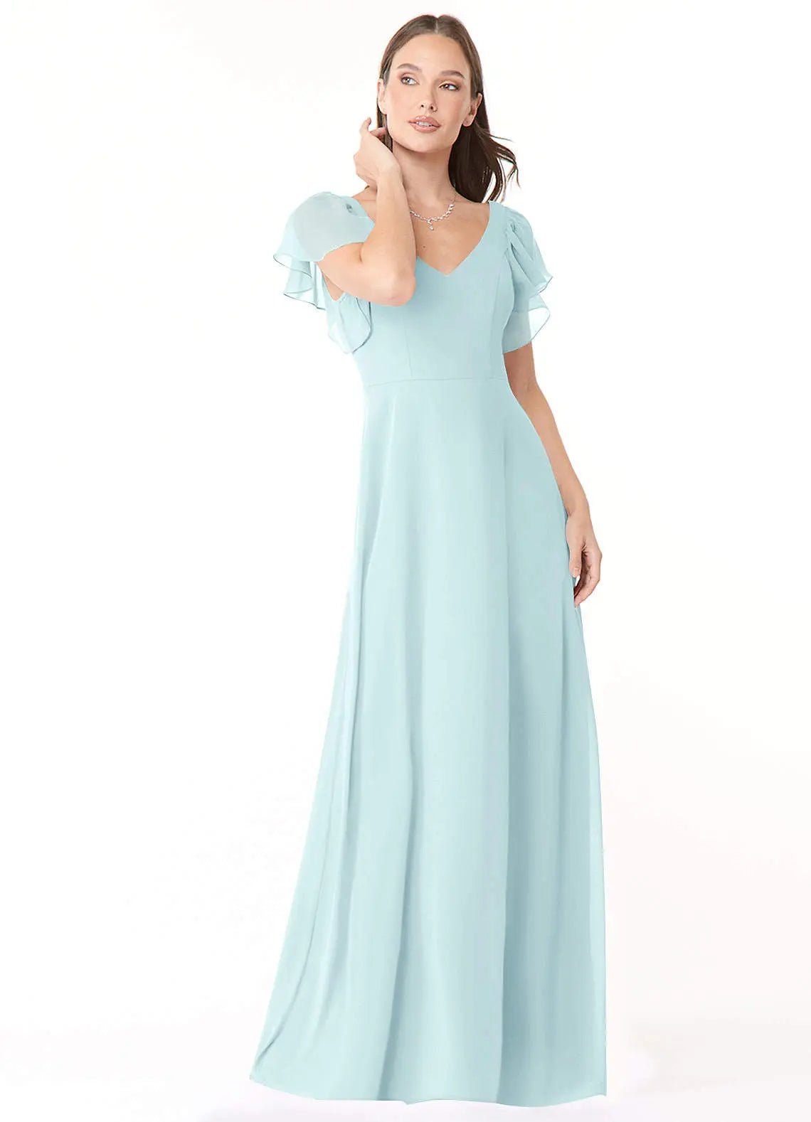 Syenna A-Line V-Neck Chiffon Bridesmaid Dress in Sea Glass