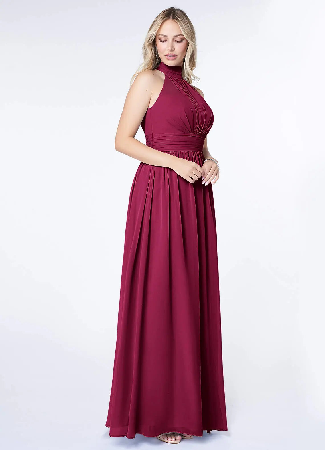 Iman A-Line Halter Chiffon Bridesmaid Dress in Burgundy