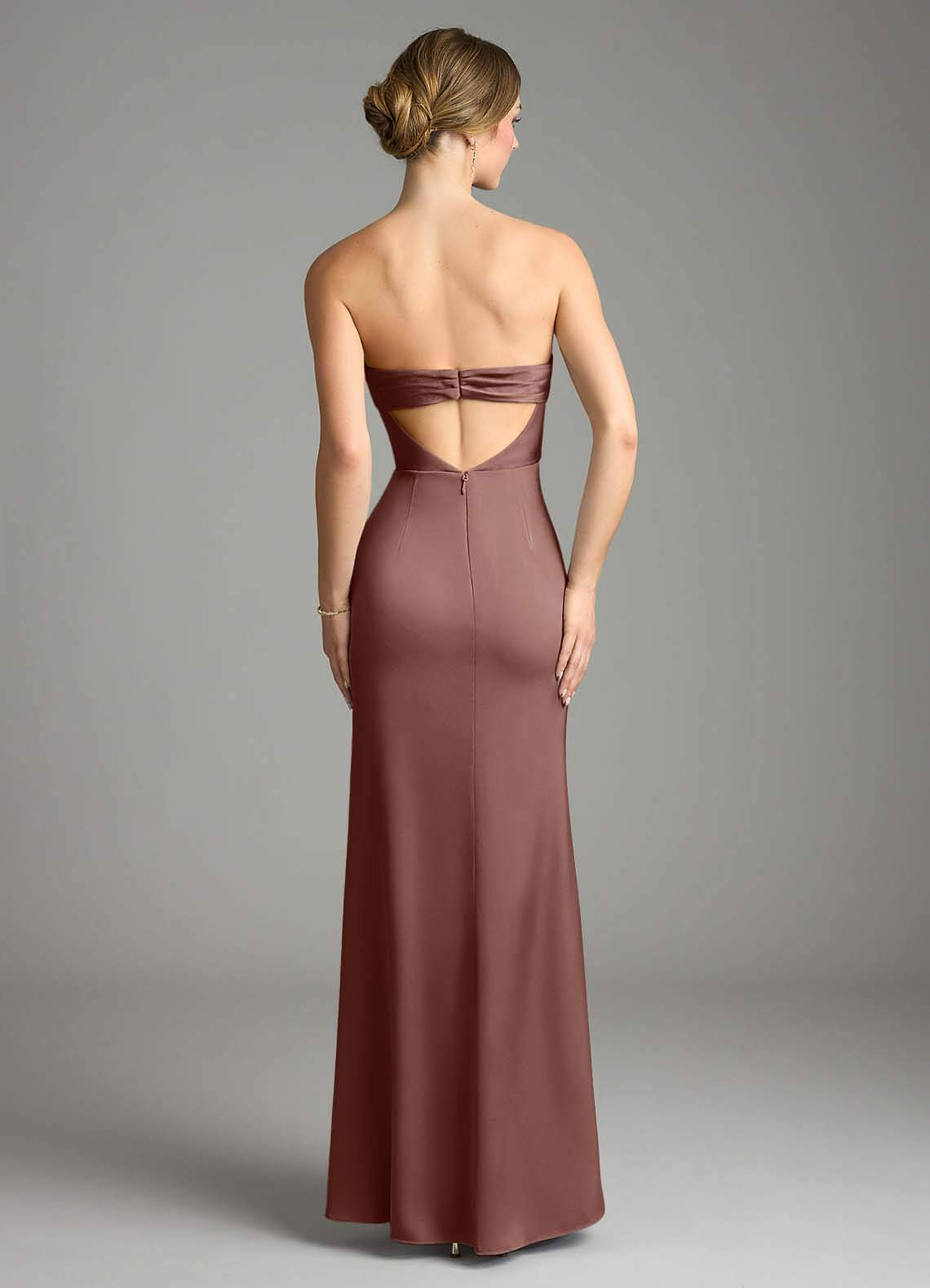 Leonis Mermaid Cowl-Neck Stretch Satin Bridesmaid Dress in Espresso