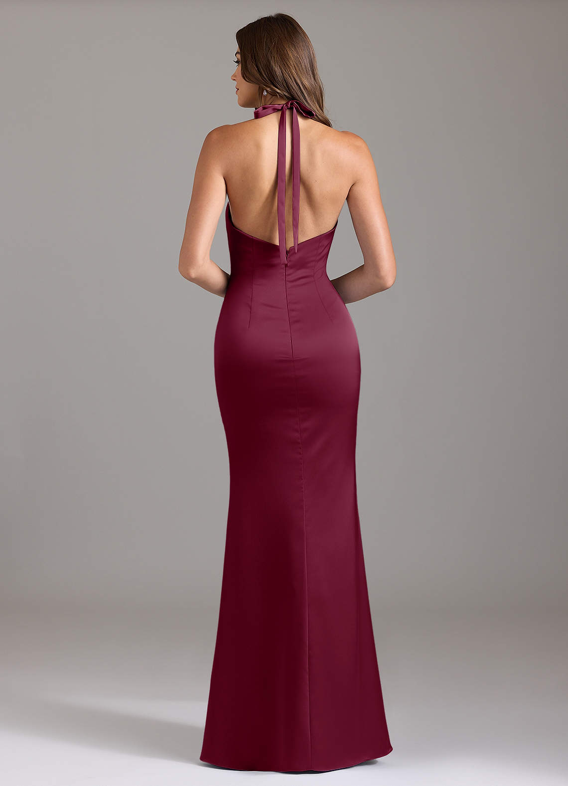 Valerie Mermaid V-Neck Stretch Satin Bridesmaid Dress in Mulberry