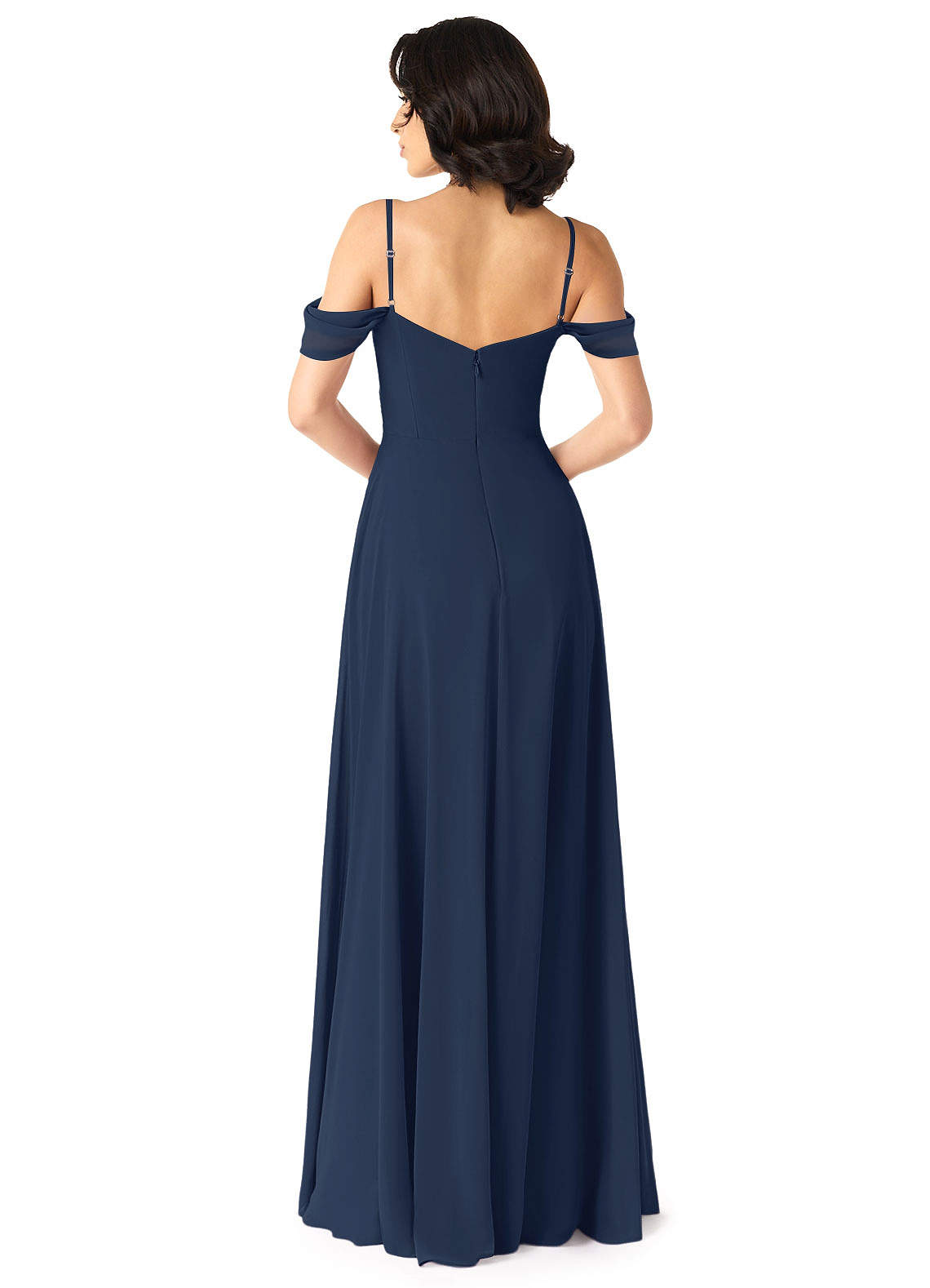 Tancie A-Line Off-the-Shoulder Chiffon Bridesmaid Dress in Dark Navy