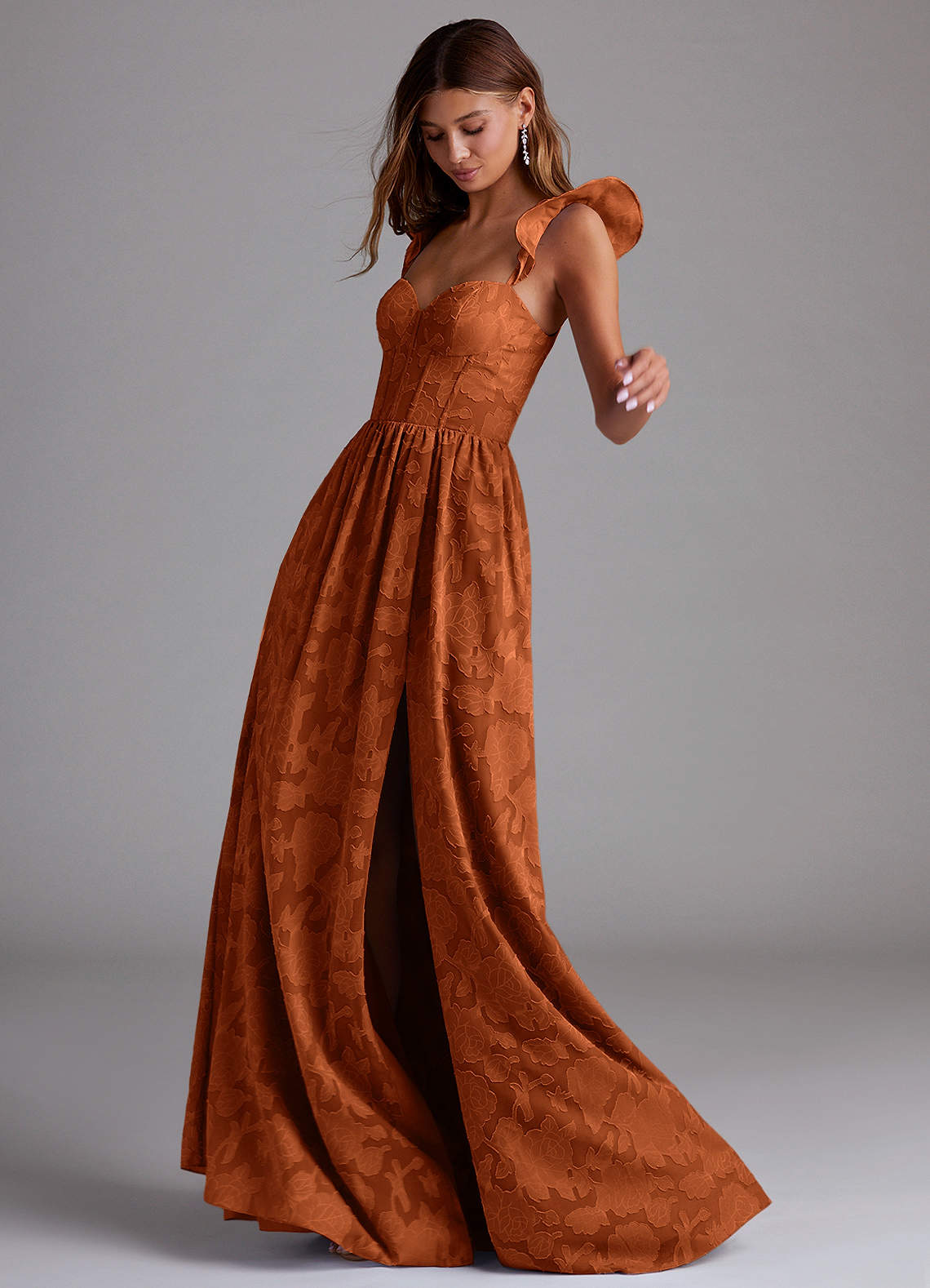 Denisse A-Line Sweetheart Floral Burnout Bridesmaid Dress in Burnt Orange