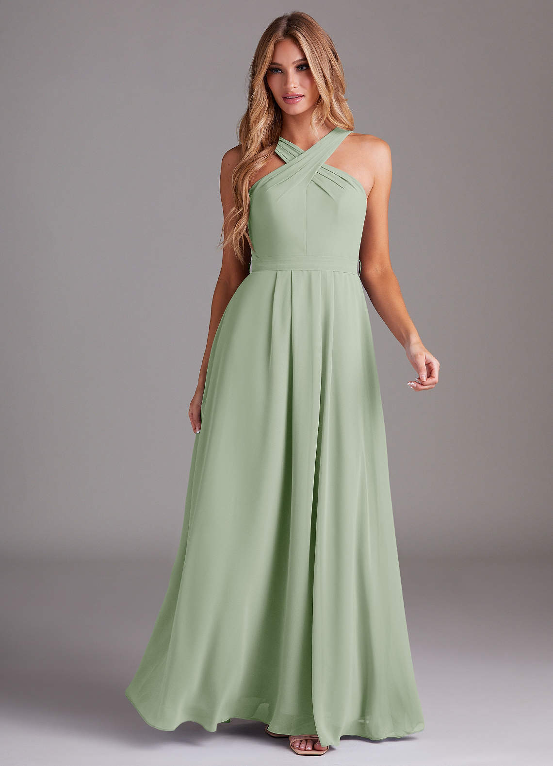 Dixie A-Line Halter Chiffon Bridesmaid Dress in Dusty Sage