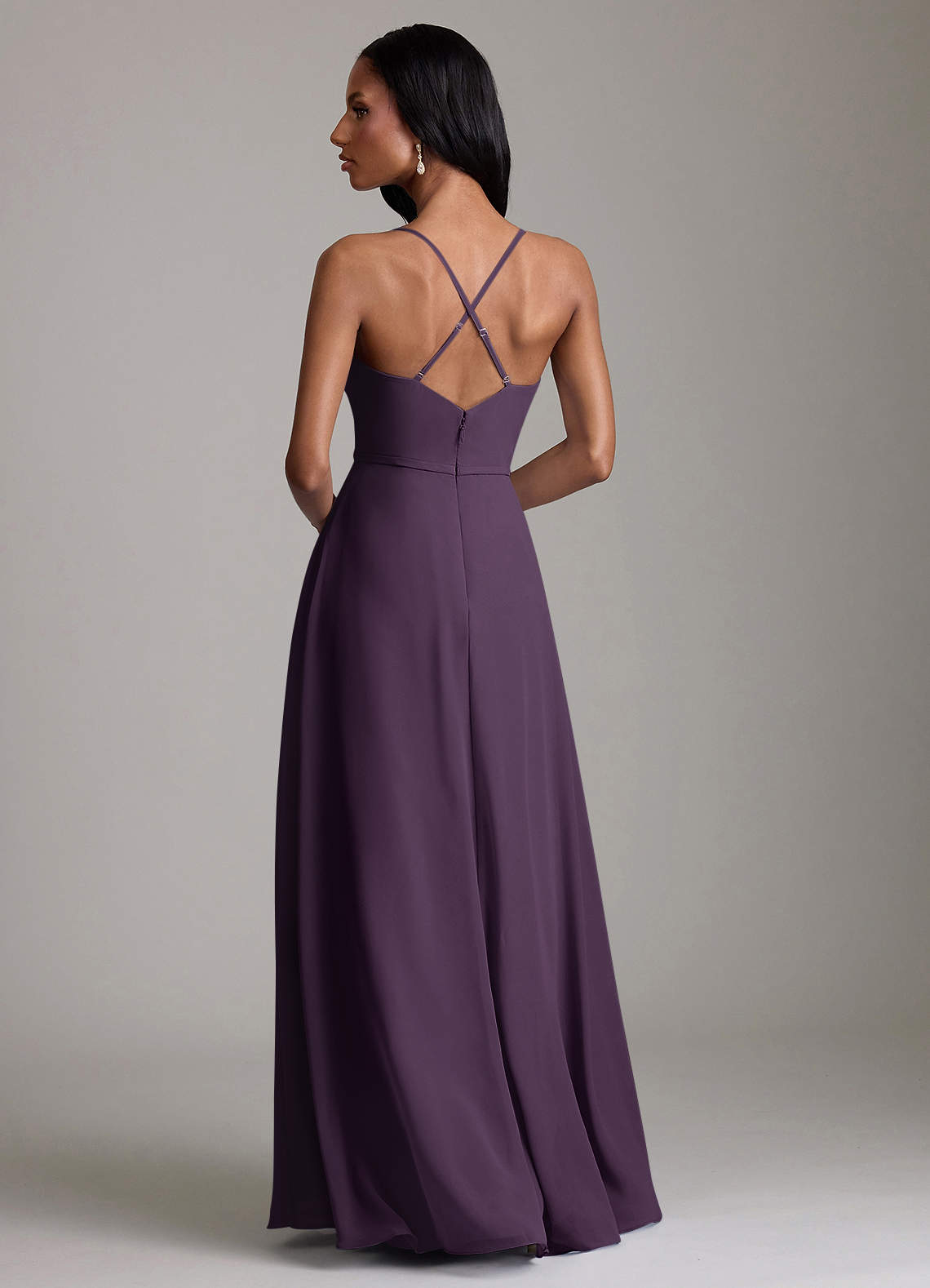 Naeem A-Line V-Neck Chiffon Bridesmaid Dress in Plum