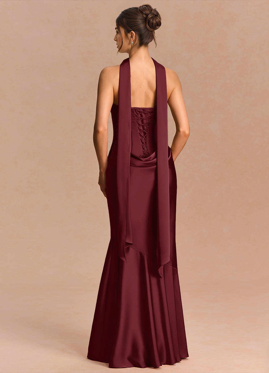 Euphemia Mermaid Strapless Stretch Satin Evening Dress in Wine