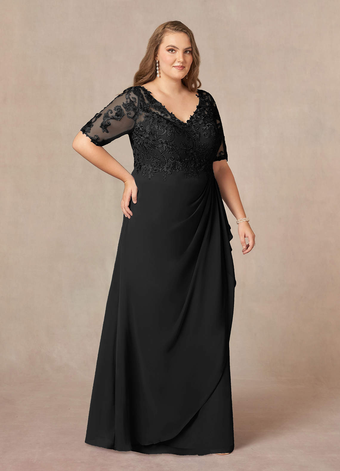 Amedeus A-Line V-Neck Chiffon and Lace Mother of the Bride Dress