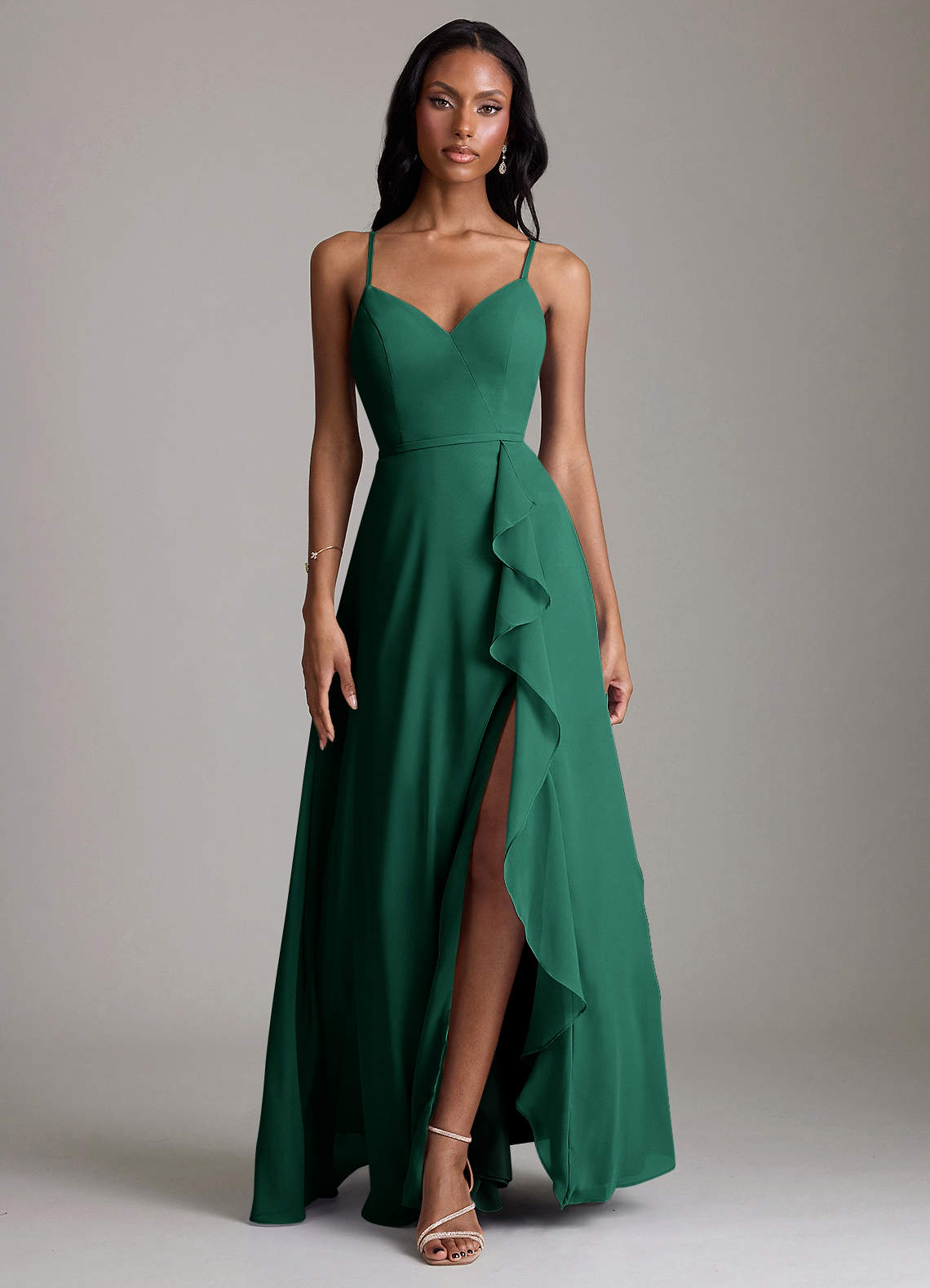 Naeem A-Line V-Neck Chiffon Bridesmaid Dress in Emerald