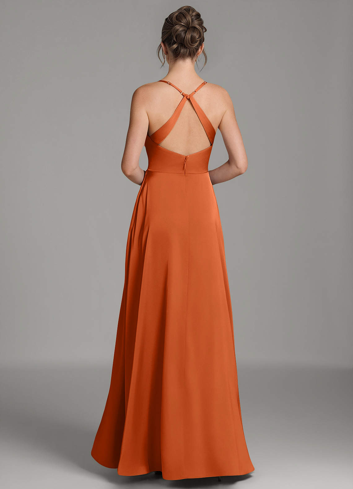 Frankie A-Line Scoop-Neck Stretch Satin Bridesmaid Dress in Burnt Orange
