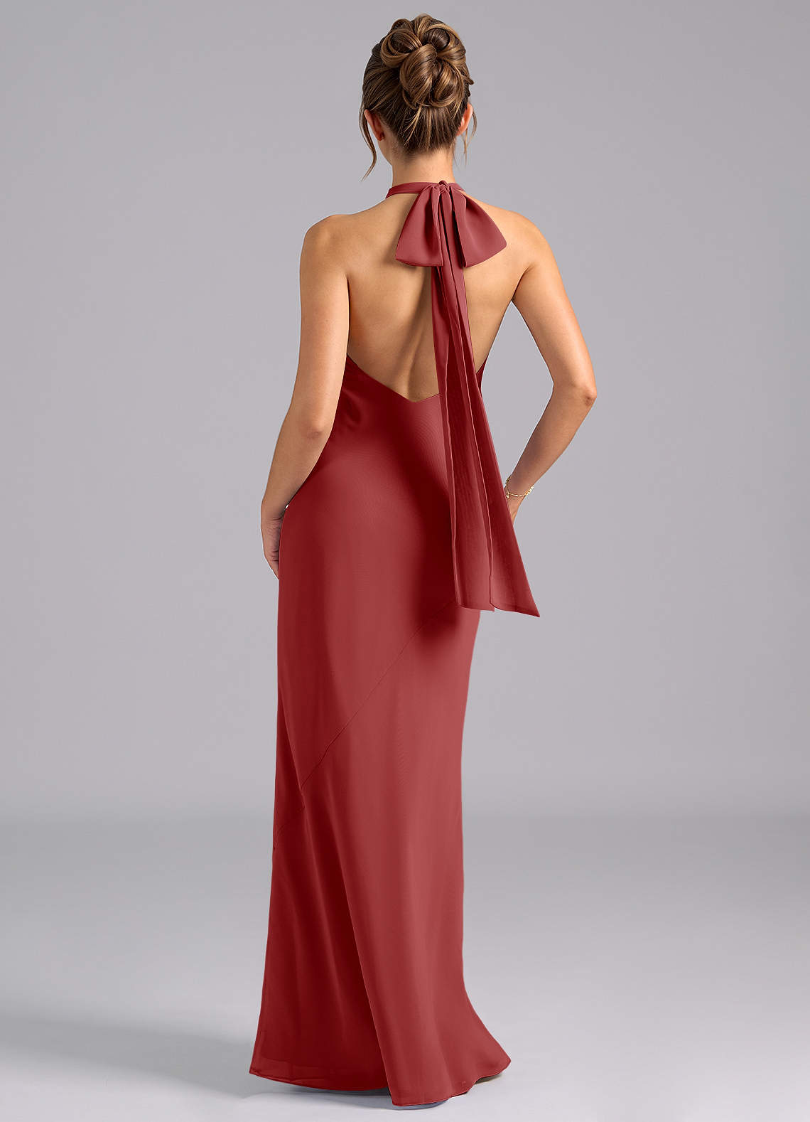 Velli Mermaid Halter Chiffon Bridesmaid Dress in Rust