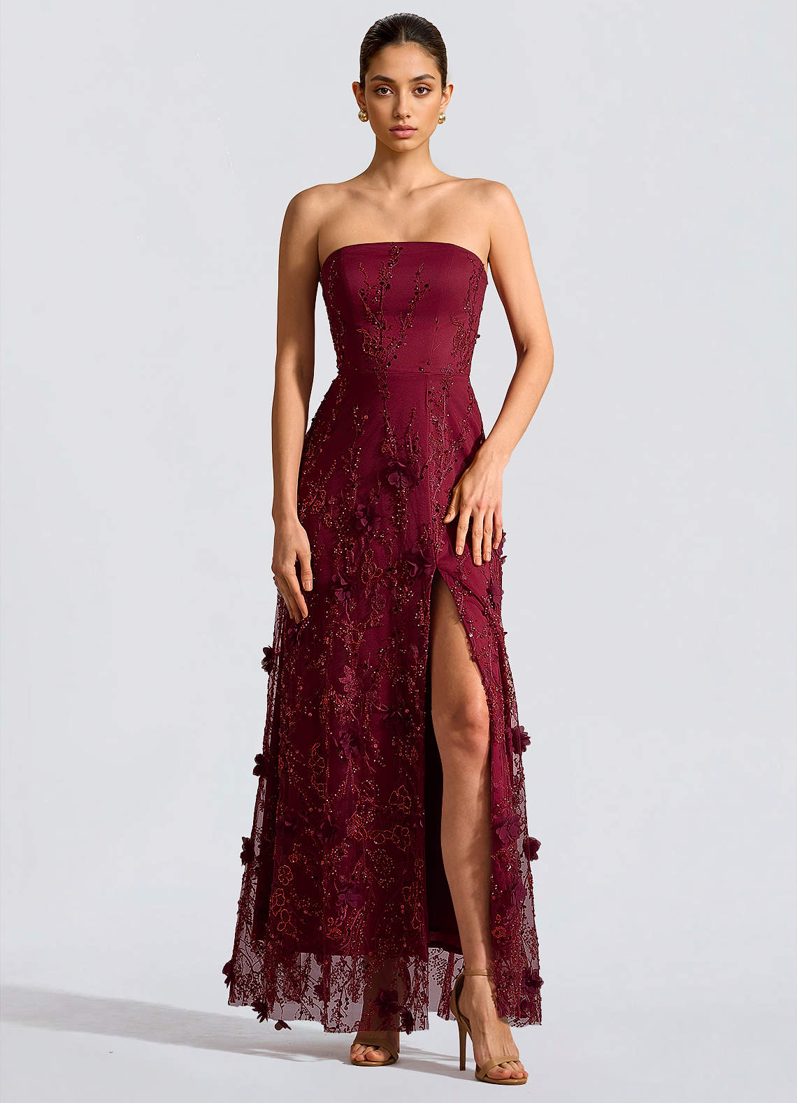 Fairuza A-Line Straight-Neck Tulle Wedding Guest Dress in Wine