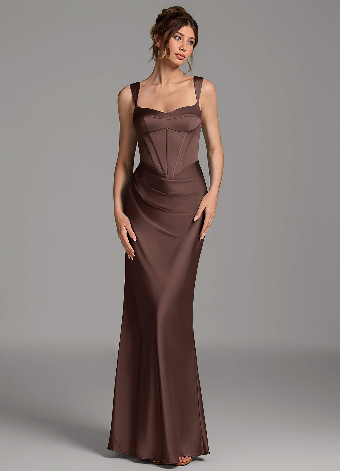 Mela Sheath Sweetheart Stretch Satin Bridesmaid Dress in Ganache