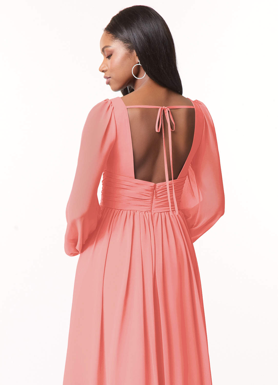 Norah A-Line V-Neck Chiffon Bridesmaid Dress in Coral