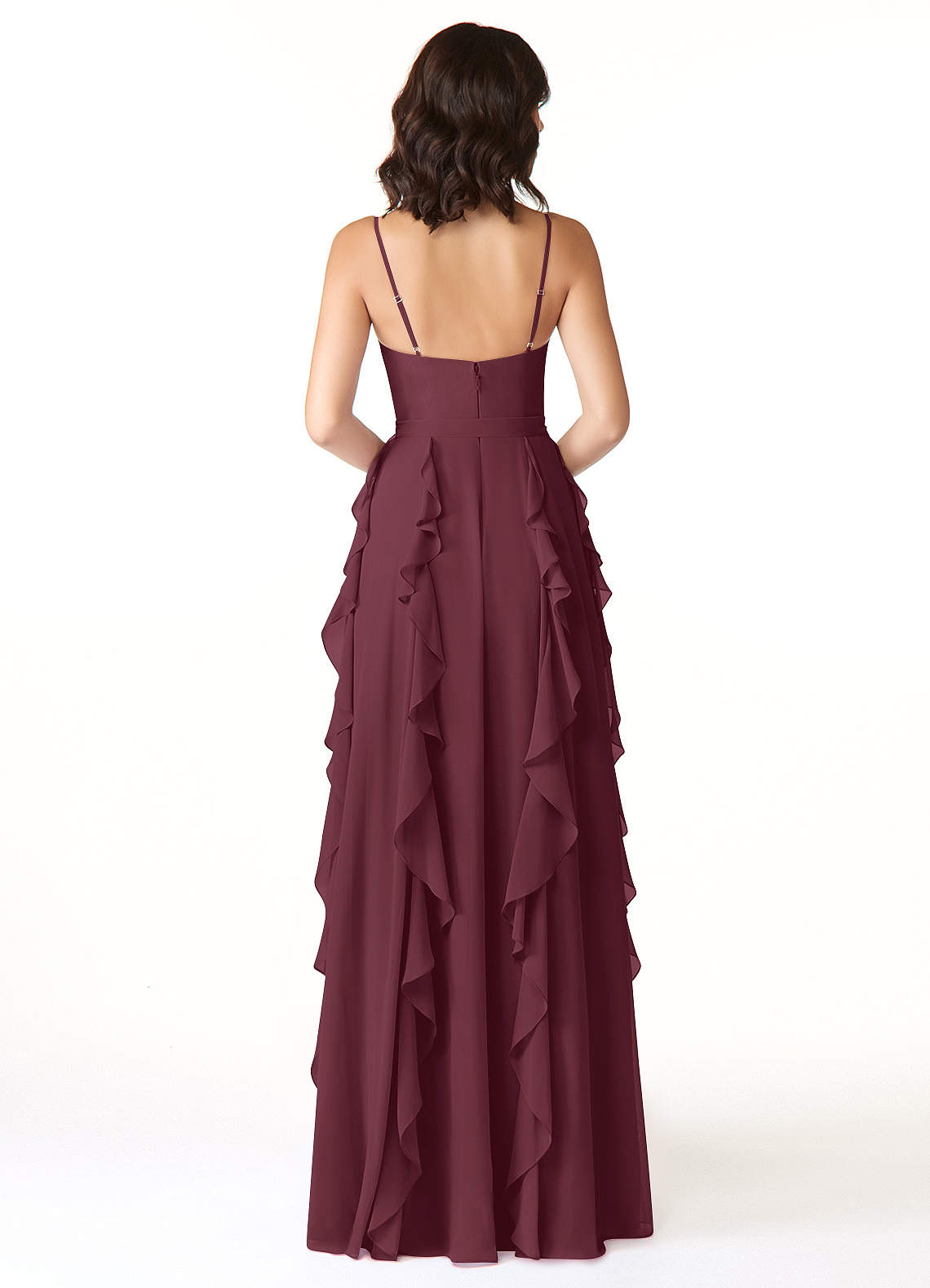Peyton A-Line V-Neck Chiffon Bridesmaid Dress in Cabernet