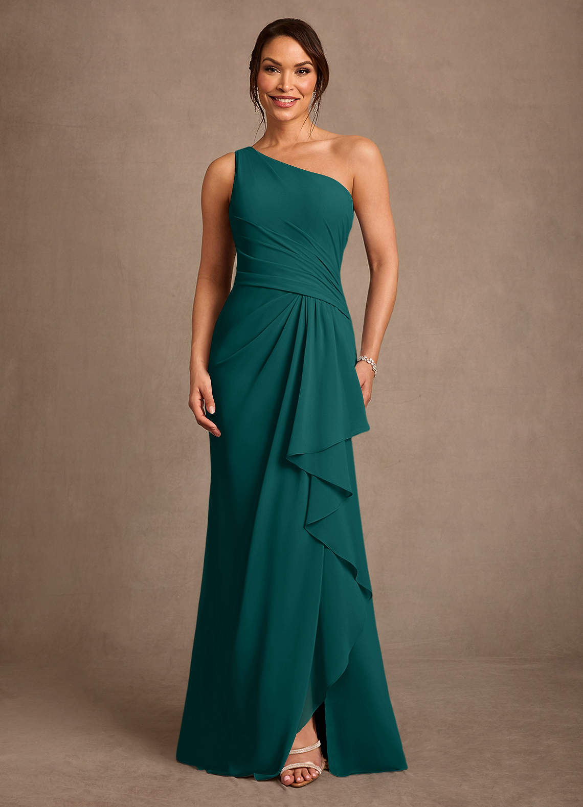 Floy Sheath One-Shoulder Chiffon Mother of the Bride Dress in Peacock