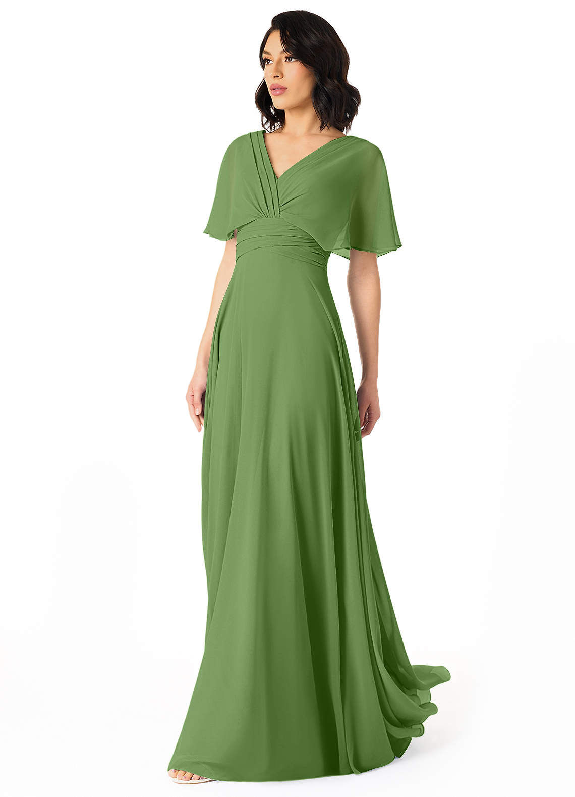 Pamela A-Line V-Neck Chiffon Bridesmaid Dress in Basil