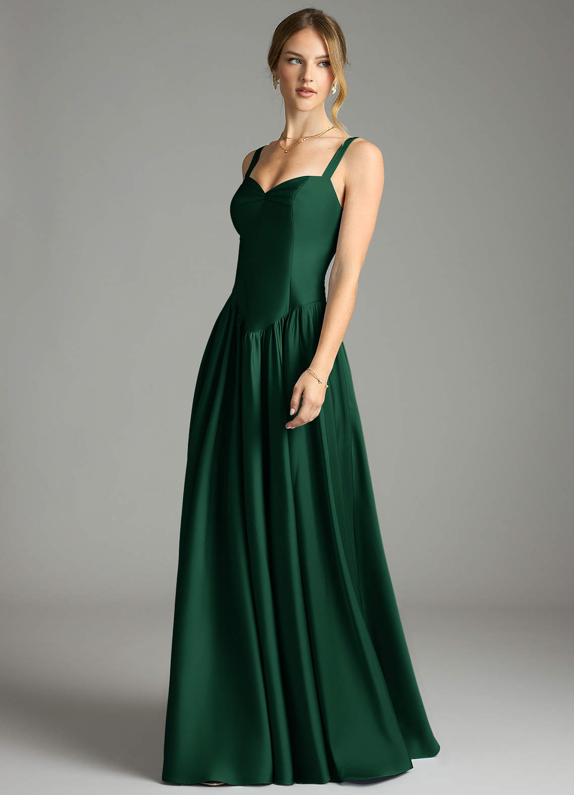 Evadina A-Line Sweetheart Stretch Satin Bridesmaid Dress in Dark Green